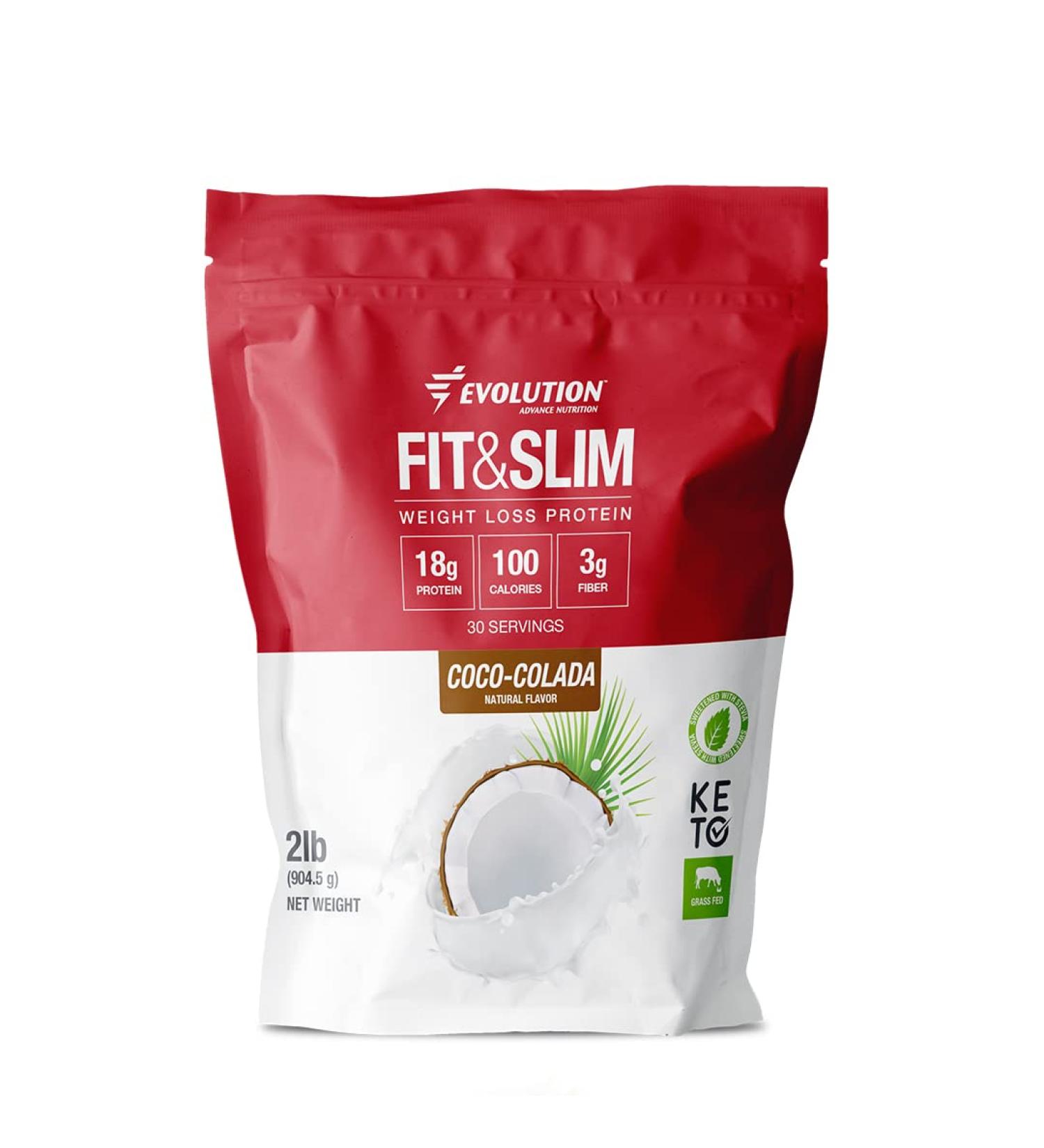 Evolution Advance Fit & Slim Blend - Grass Fed Whey Protein with Glucomannan Inulin Fiber - High Protein & Fiber, Pure & Keto Approved - Non GMO, Stevia Sweetened - 2 Pounds (Coconut) - Buy Online on GoSupps.com
