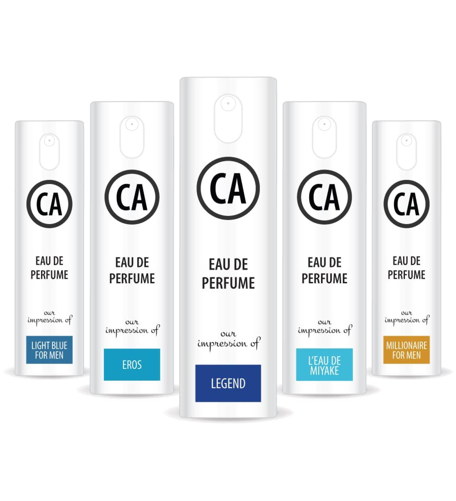 CA Perfume Modern Type Men Set Impression of (L'eau De Miyake + Eros + Legend + Light Blue + Millionaire for men) Fragrance Sample Travel Size Parfum Sprayer (0.3 Fl Oz/10 ml) x5 - Buy Online on GoSupps.com