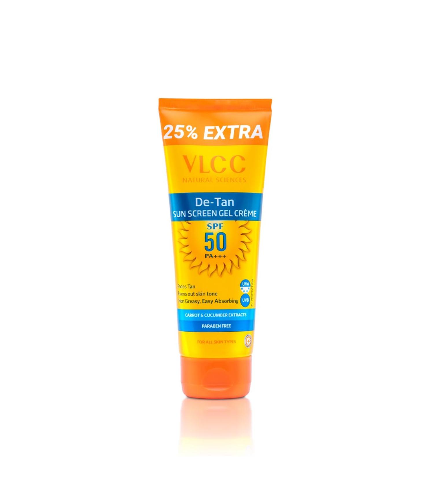 Buy VLCC De Tan SPF 50 PA+++ Sunscreen Gel Creme - 100gm | Best International Shipping & Protection from UV Rays - Buy Online on GoSupps.com