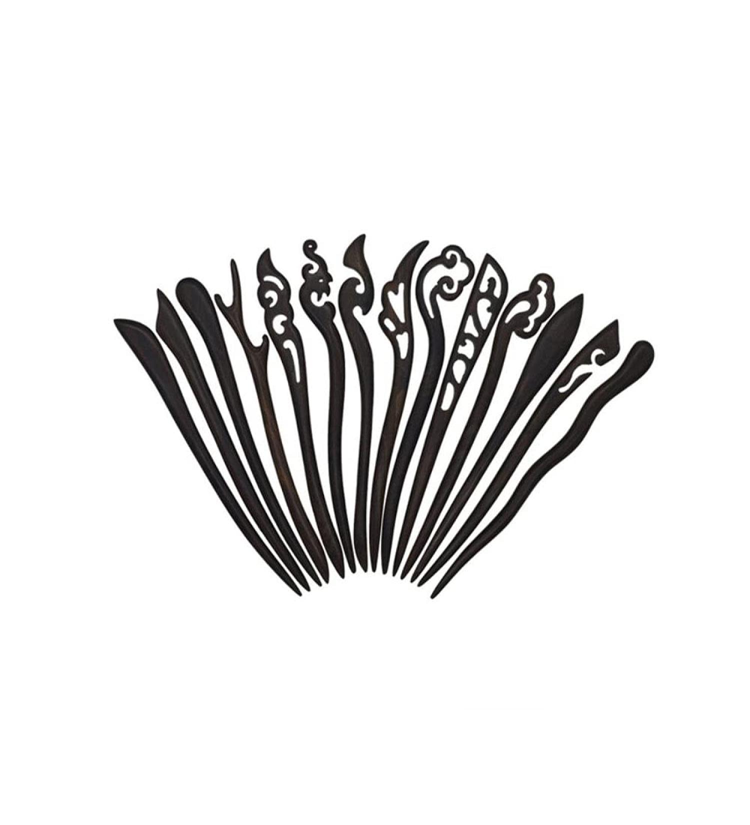 Handmade Vintage Chinese Wooden Hair Sticks - 5 Pc Carved Hair Forks | Unique Hair Accessories for All Styles - Buy Online on GoSupps.com