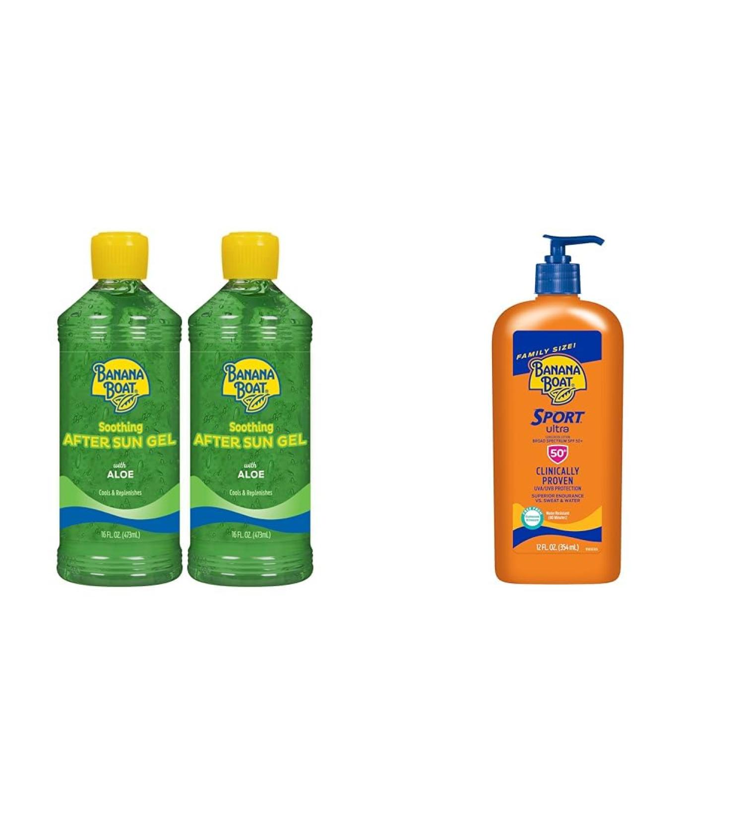 Banana Boat After Sun Gel Twin Pack with Sport Ultra Sunscreen Lotion SPF 50 12oz - Buy Online on GoSupps.com