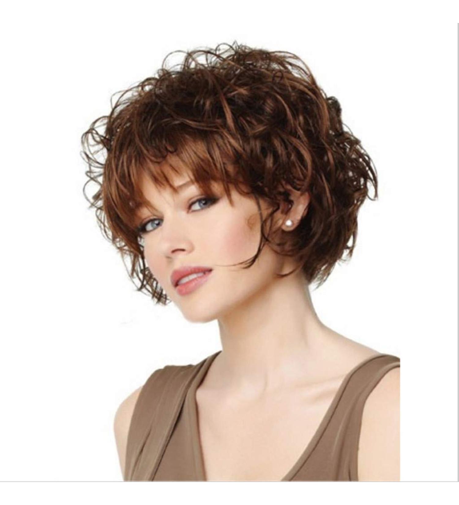 TIREOW Short Curly Brown Wavy Synthetic Hair Wig | Full Party Wigs for Women - International Shipping Available - Buy Online on GoSupps.com