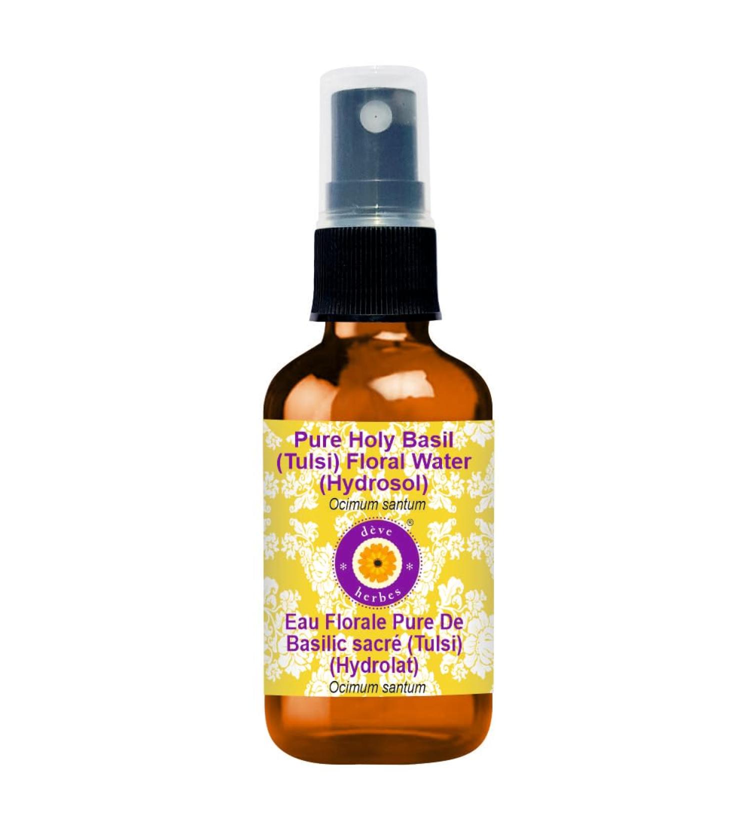 Deve Herbes Pure Holy Basil (Tulsi) Floral Water (Hydrosol) (Ocimum santum) 100% Natural Therapeutic Grade 50ml (1.69 oz) - Buy Online on GoSupps.com