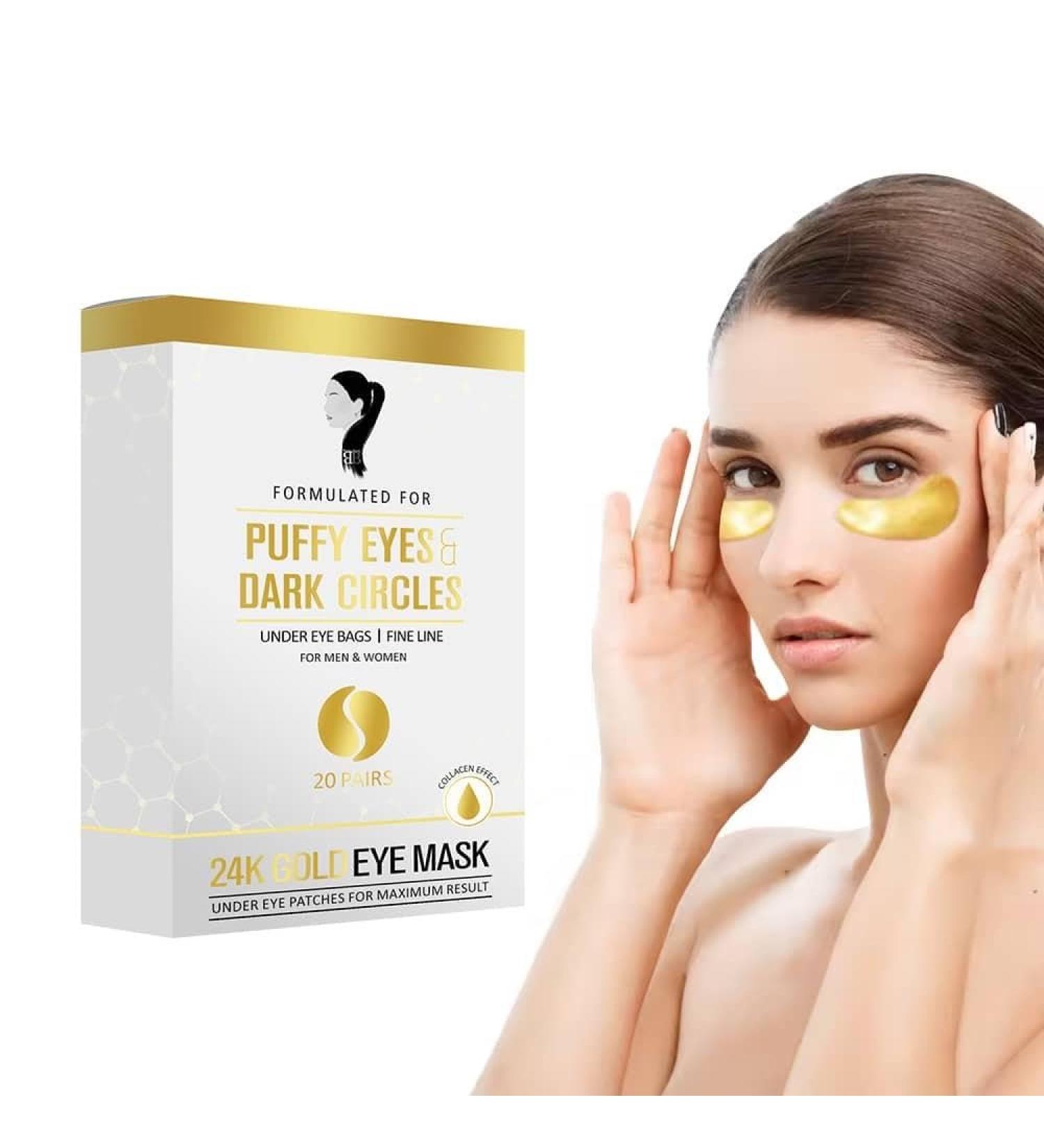 Golden Under Eye Patches - 20 Pairs | Cooling Eye Masks with Amino Acids & Collagen for Dark Circles Puffiness & Wrinkle Care - Men & Women - Buy Online on GoSupps.com