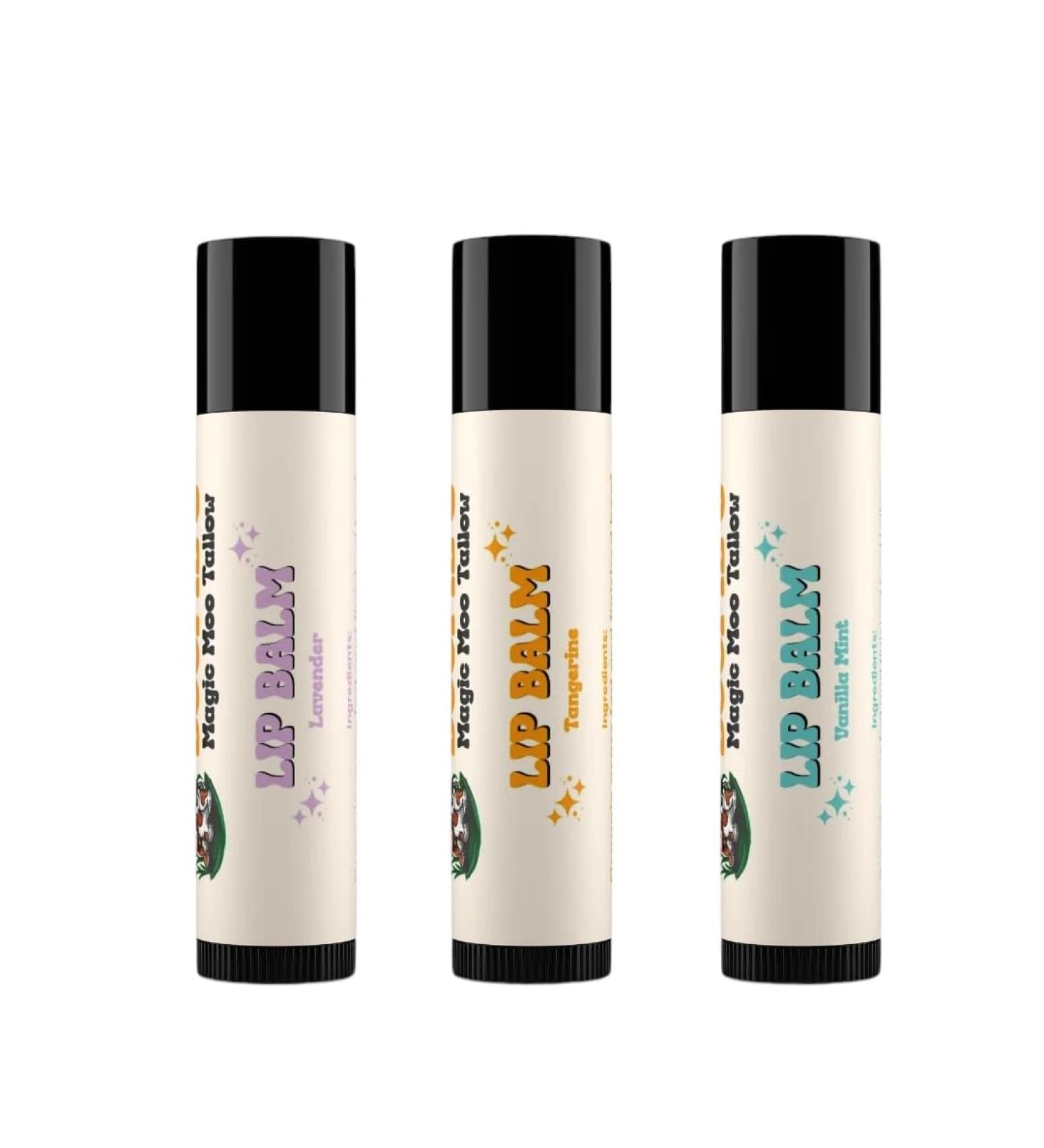 Magic Moo Tallow Lip Balm 3 pack hydrating & nourishing for dry & cracked lips. Natural tallow organic lip balm safe for all ages. - Buy Online on GoSupps.com