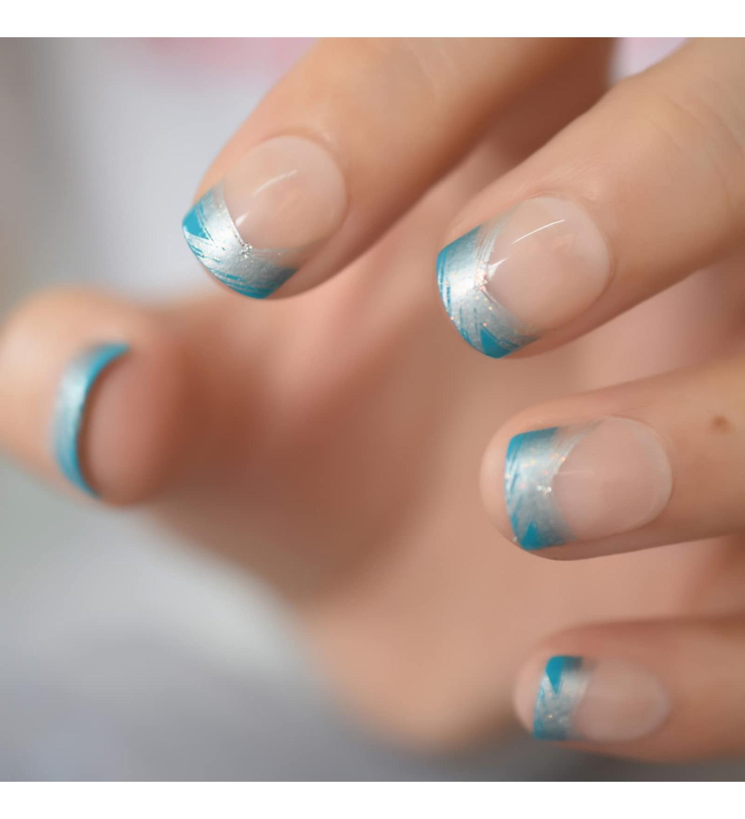 Blue Lake Artificial Nails - Abstract Lines Short Square French Mani | 24pcs Full Cover | Shop Internationally - Buy Online on GoSupps.com