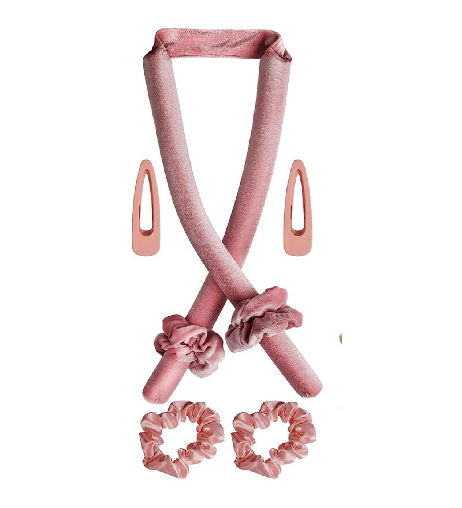 No Heat Hair Curling Kit for Long Hair Heatless Hair Curler with Hair Bands Clips Sleep Overnight EVA Foam Hair Rollers Wavy Curly Hiarstyles Pink - Buy Online on GoSupps.com