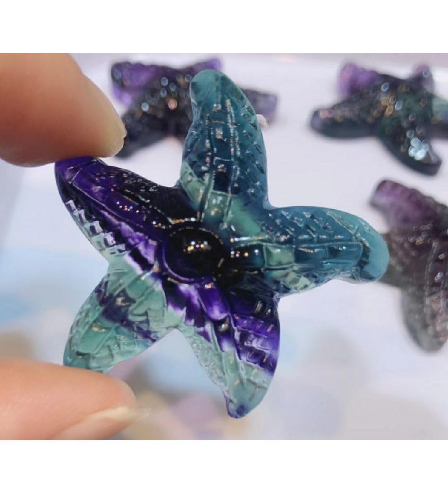 1pcs Natural Rainbow Fluorite Starfish Carved Quartz Crystal Starfish Stone Crystal Charms Women Jewelry Gift Full of Texture - Buy Online on GoSupps.com