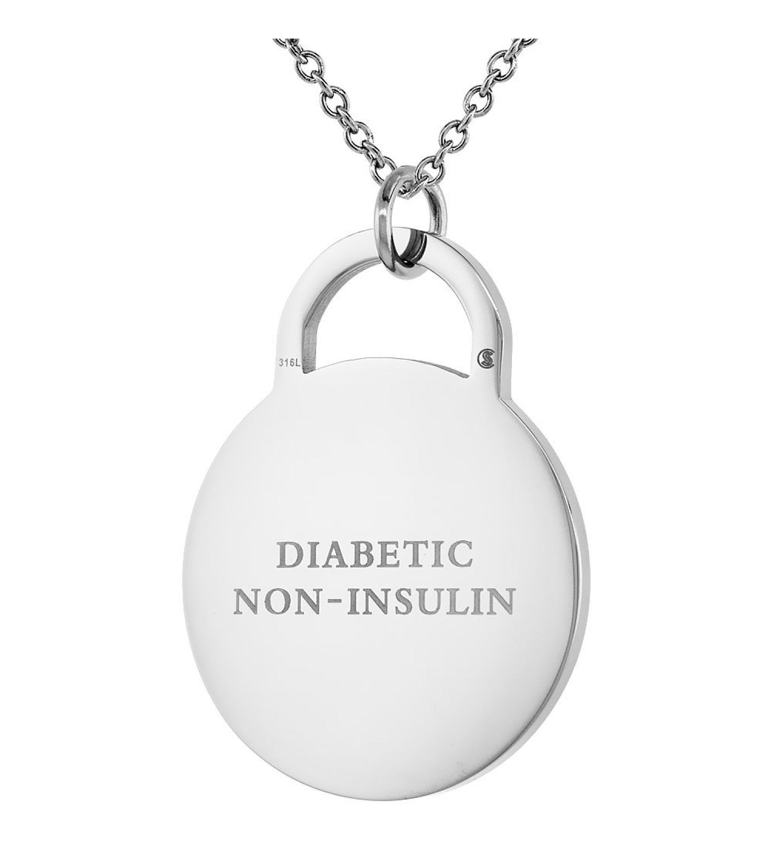 Sabrina Silver Stainless Steel Medical Alert ID Tag Necklace Round 1 inch 24 inch long DIABETIC-NON-INSULIN