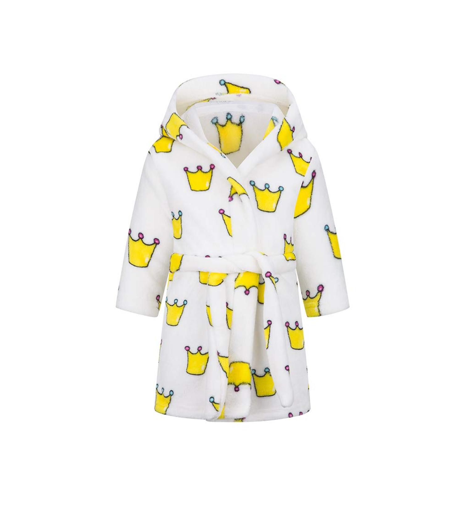 XINNE Boys Girls Soft Flannel Bathrobe | Cute Pattern Toddler Baby Hoodie Pajamas Sleepwear - Yellow Dot 110 - Buy Online on GoSupps.com