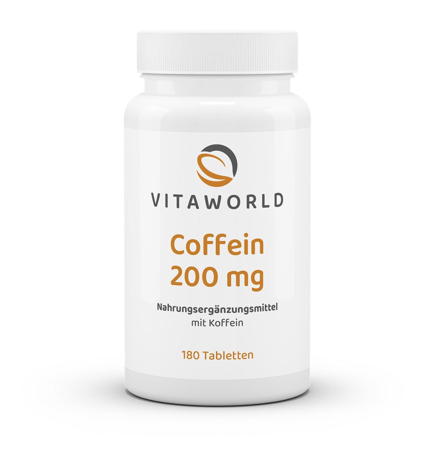 Vitaworld Caffeine 200 mg - High Dose Vegan Tablets | 180 Count | Made in Germany - Boost Energy & Focus - Buy Online on GoSupps.com