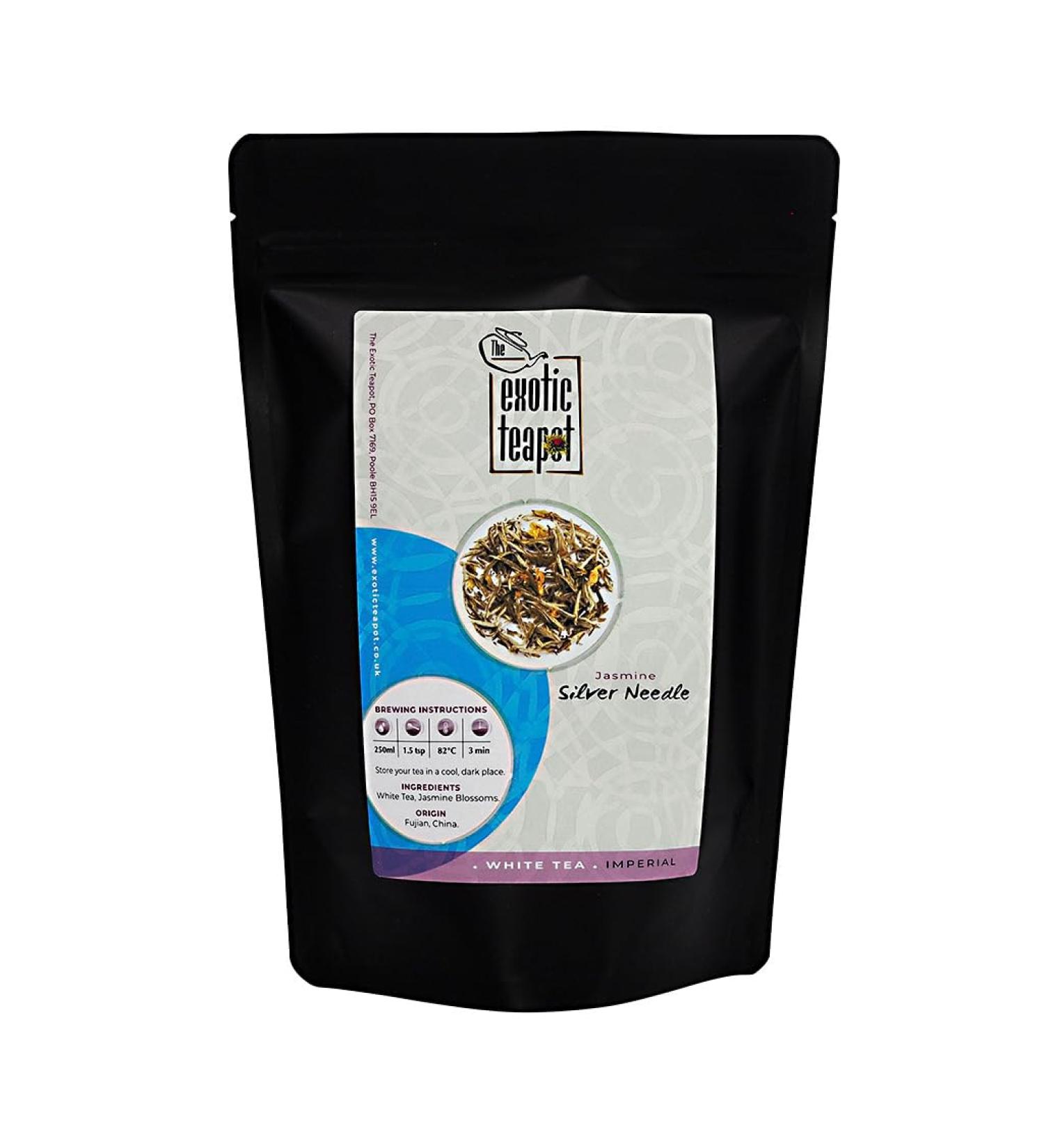 Jasmine Silver Needle White Tea 100g - Exotic Teapot Imperial Fujian Tea Scented with Jasmine Flowers - Pack of 1 - Buy Online on GoSupps.com
