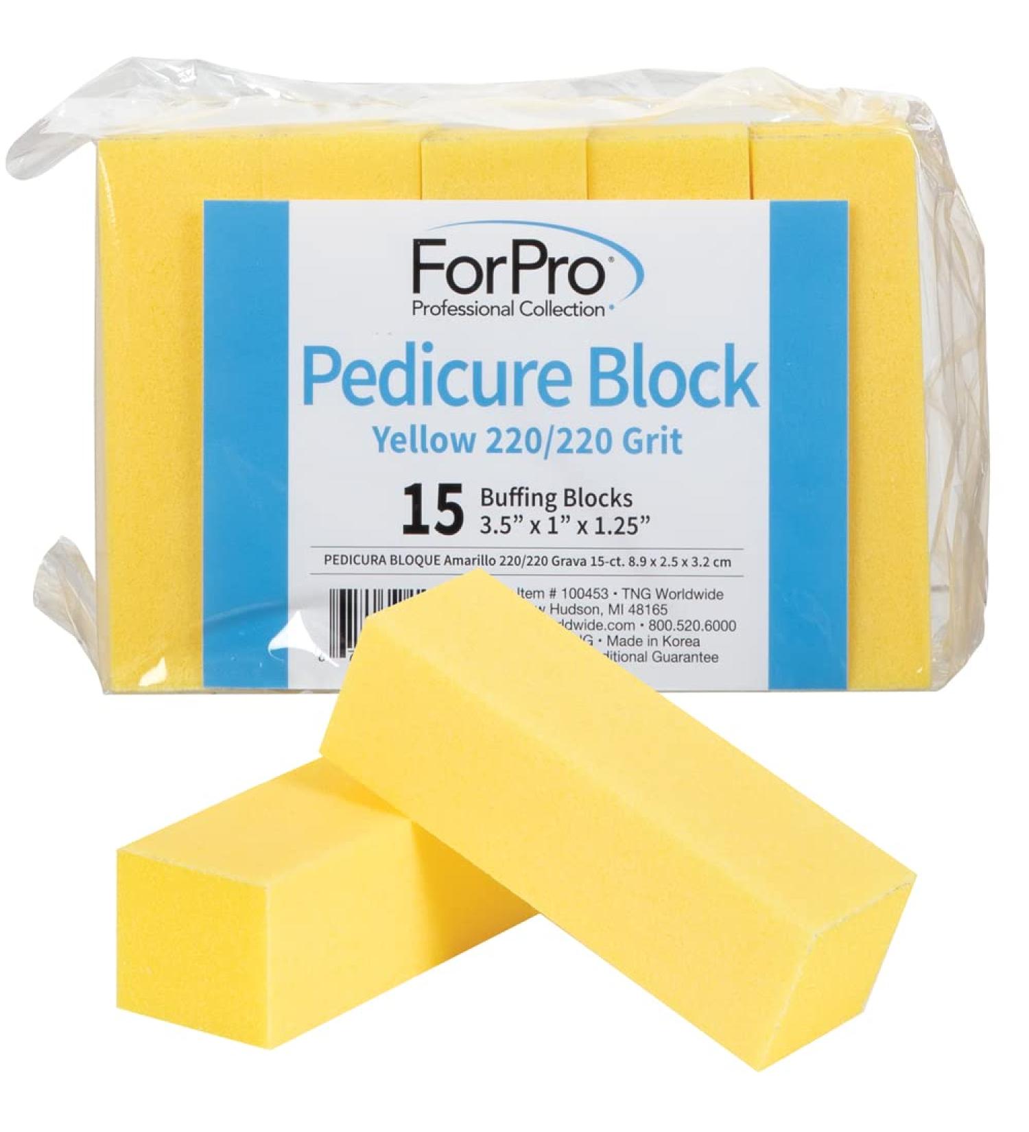ForPro Yellow Pedicure Block 220/220 Grit Three-Sided Nail Buffer - 15 Count - Buy Online on GoSupps.com