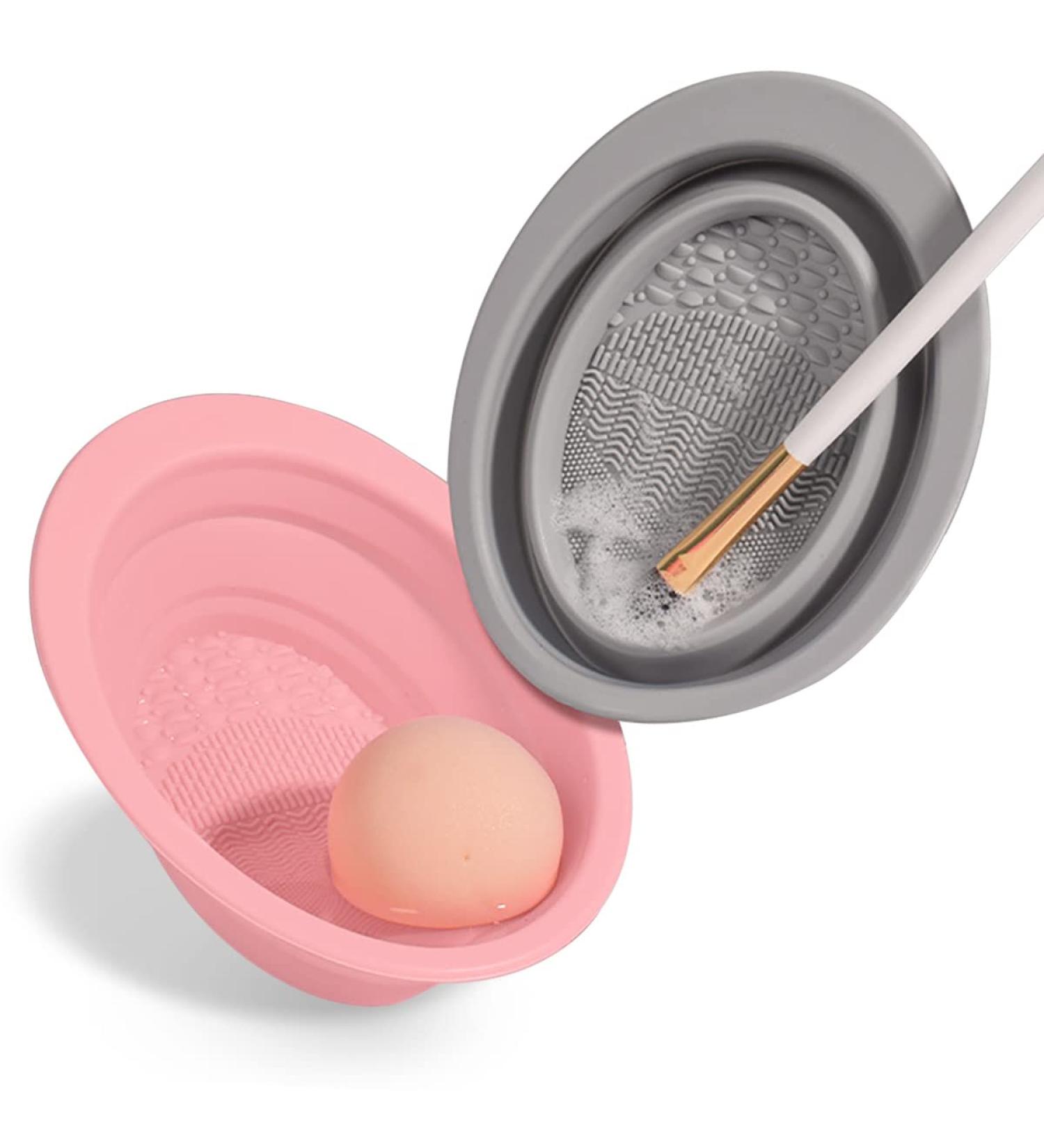 2 Pack Silicon Makeup Brush Cleaner Mat & Bowl Scrubber - Portable Washing Tool for Brushes, Sponges & Puffs (Gray & Pink) - Buy Online on GoSupps.com