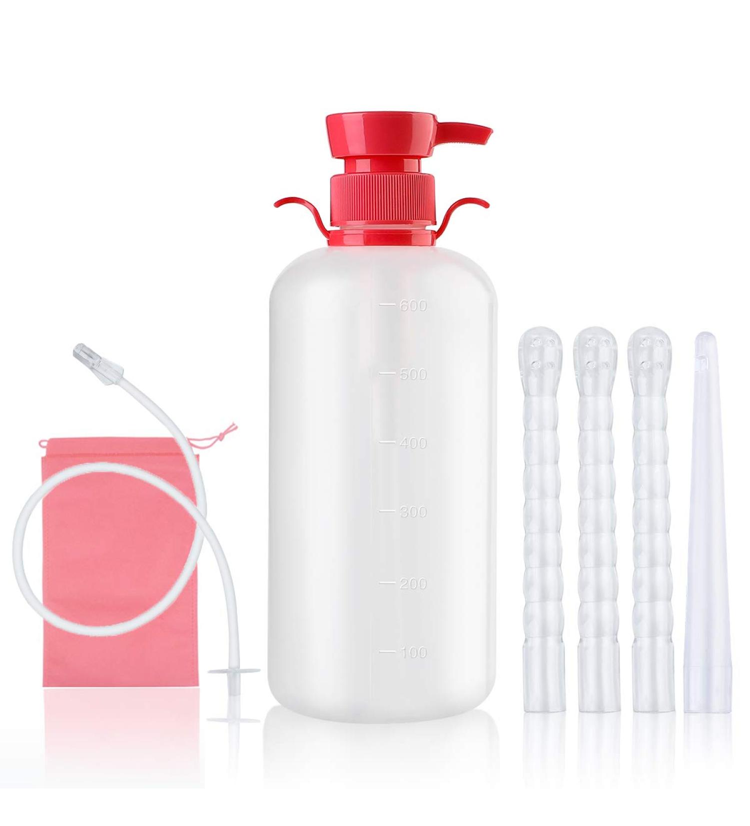 LIVE4COOL Reusable Vaginal Douche Bottle for Women - 600ml Enema Cleansing System with 4 Nozzles & Storage Bag | Non-Toxic Hygiene Solution - Buy Online on GoSupps.com