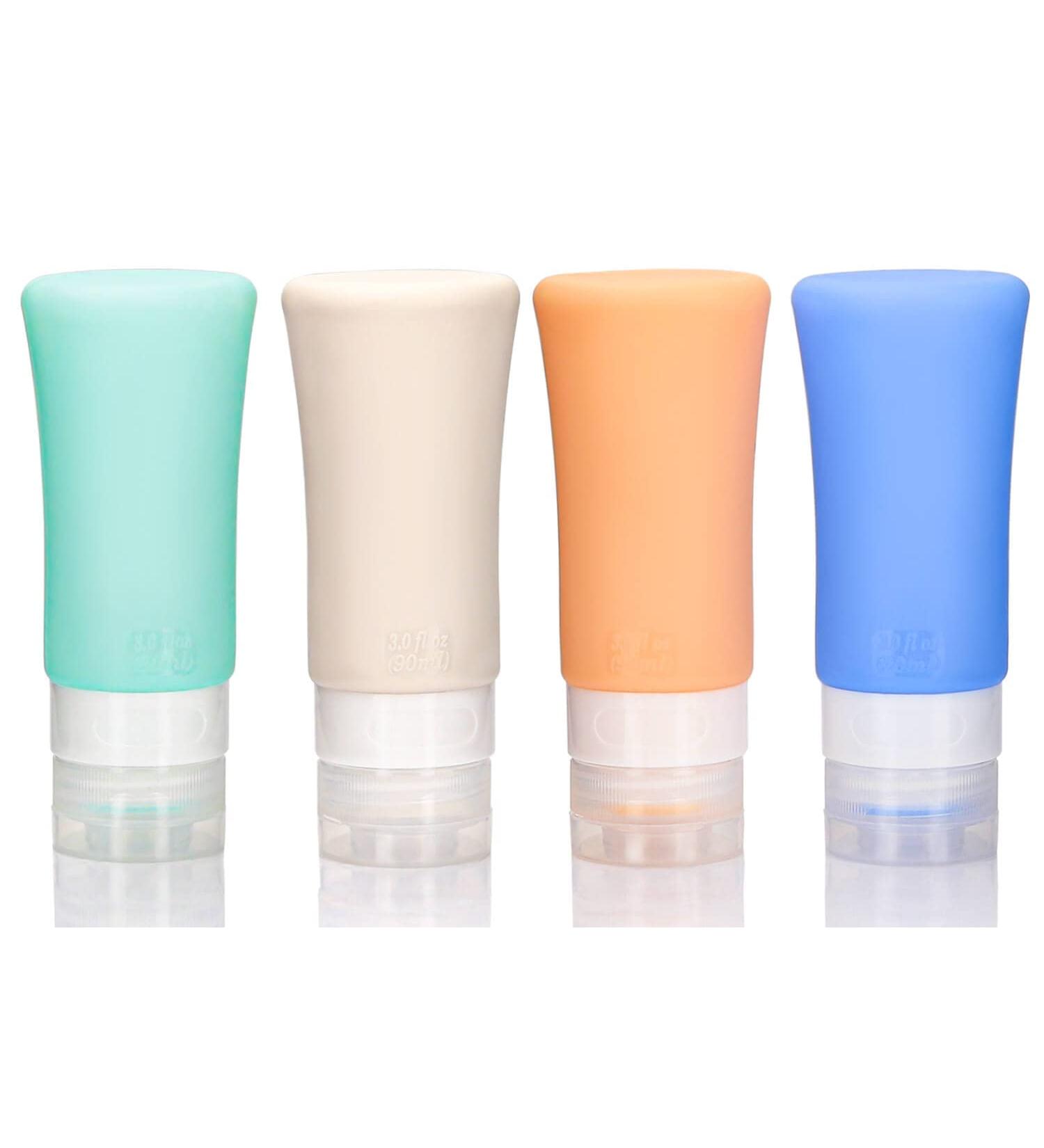 Uervoton Silicone Travel Bottle BPA Free Leak Proof Refillable Squeezable Containers Set(90 ml) with Label and Transparent Carry Bag for Liquid Shampoos Soap and Toiletries-4 Pack - Buy Online on GoSupps.com