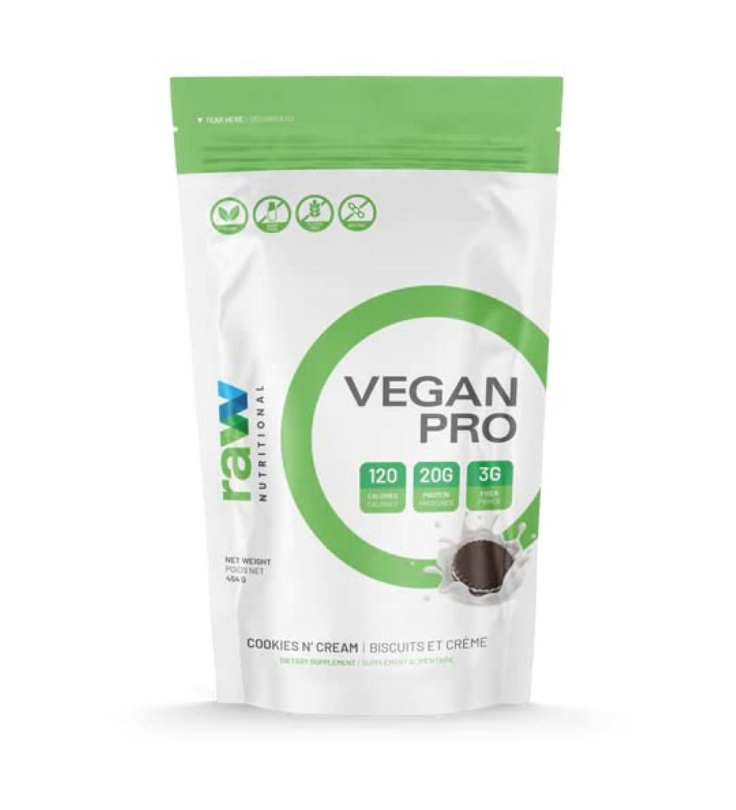 Raw Nutritional Vegan Pro Organic Plant Based Protein Powder | No Artificial Sweeteners | Non-GMO | Gluten-free | 20g Pea Protein Per Serving | 1LB (Cookies N Cream) Cookies & Cream 454.00 g (Pack of 1) - Buy Online on GoSupps.com