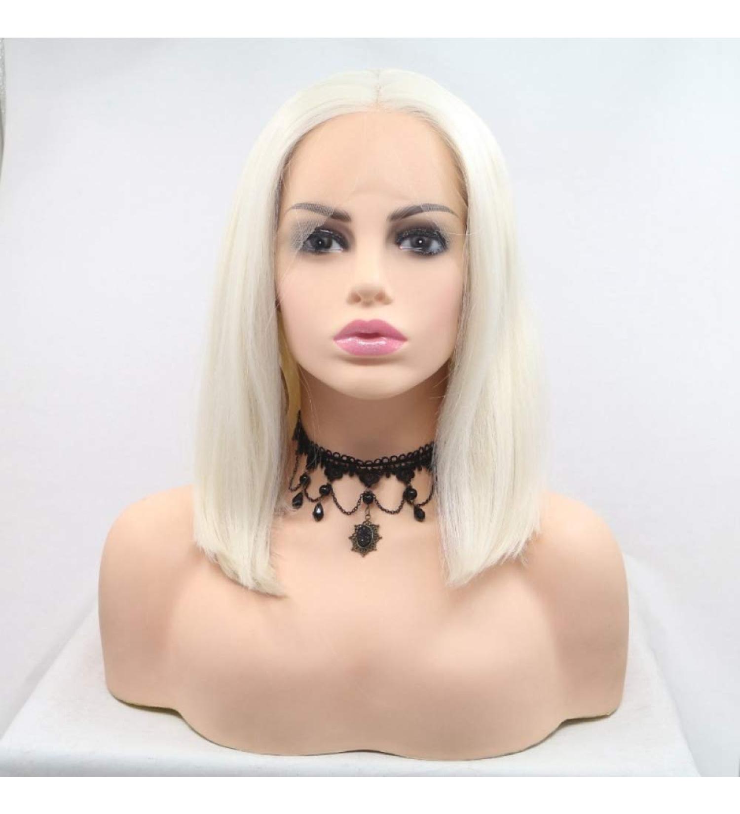 Buy SHIYID White Blonde Short Straight Lace Front Wig - Synthetic Heat Resistant Fiber for Women - Buy Online on GoSupps.com
