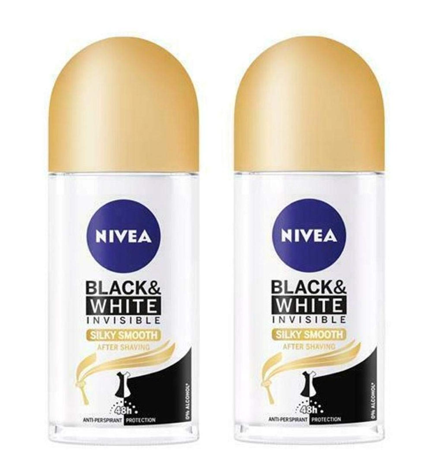 Nivea Invisible Black & White Silky Smooth Anti-Perspirant Roll-On Deodorant -2 Pack