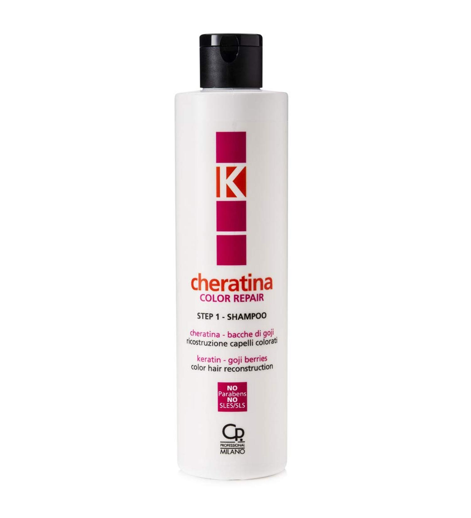 K-Cheratina - Keratin Color Repair Shampoo - Keratin-Based Reconstruction for Colored and Bleached Hair - Goji Berry Enriched Formula - Step 1 - 250 ml Bottle - Buy Online on GoSupps.com