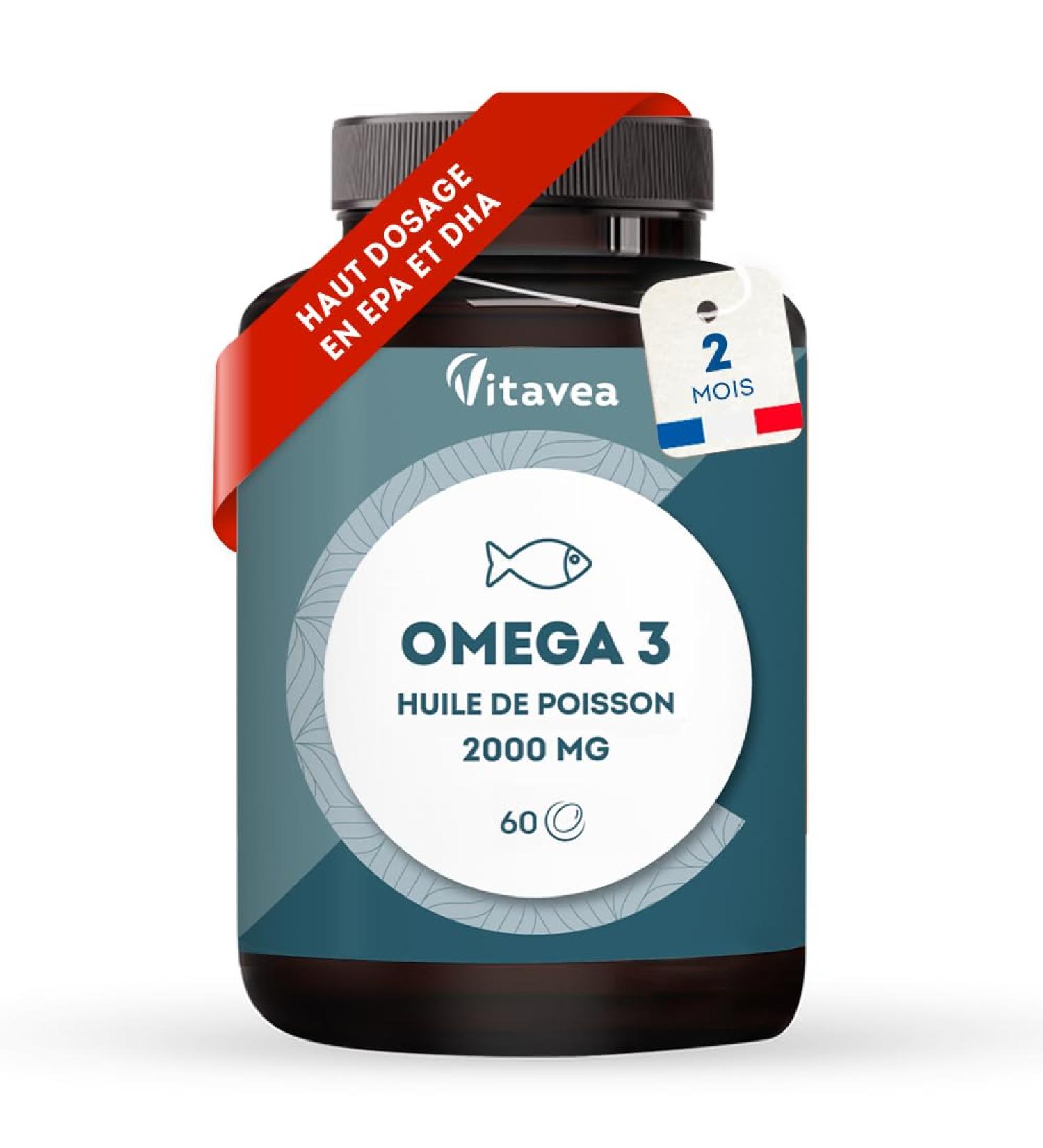 VITAVEA WELL-BEING Omega 3 Wild Fish Oil 2000mg - 1000mg EPA 500mg DHA Highly Concentrated in Omega 3-60 Capsules Heart & Brain Function Vision - Made in France - Buy Online on GoSupps.com
