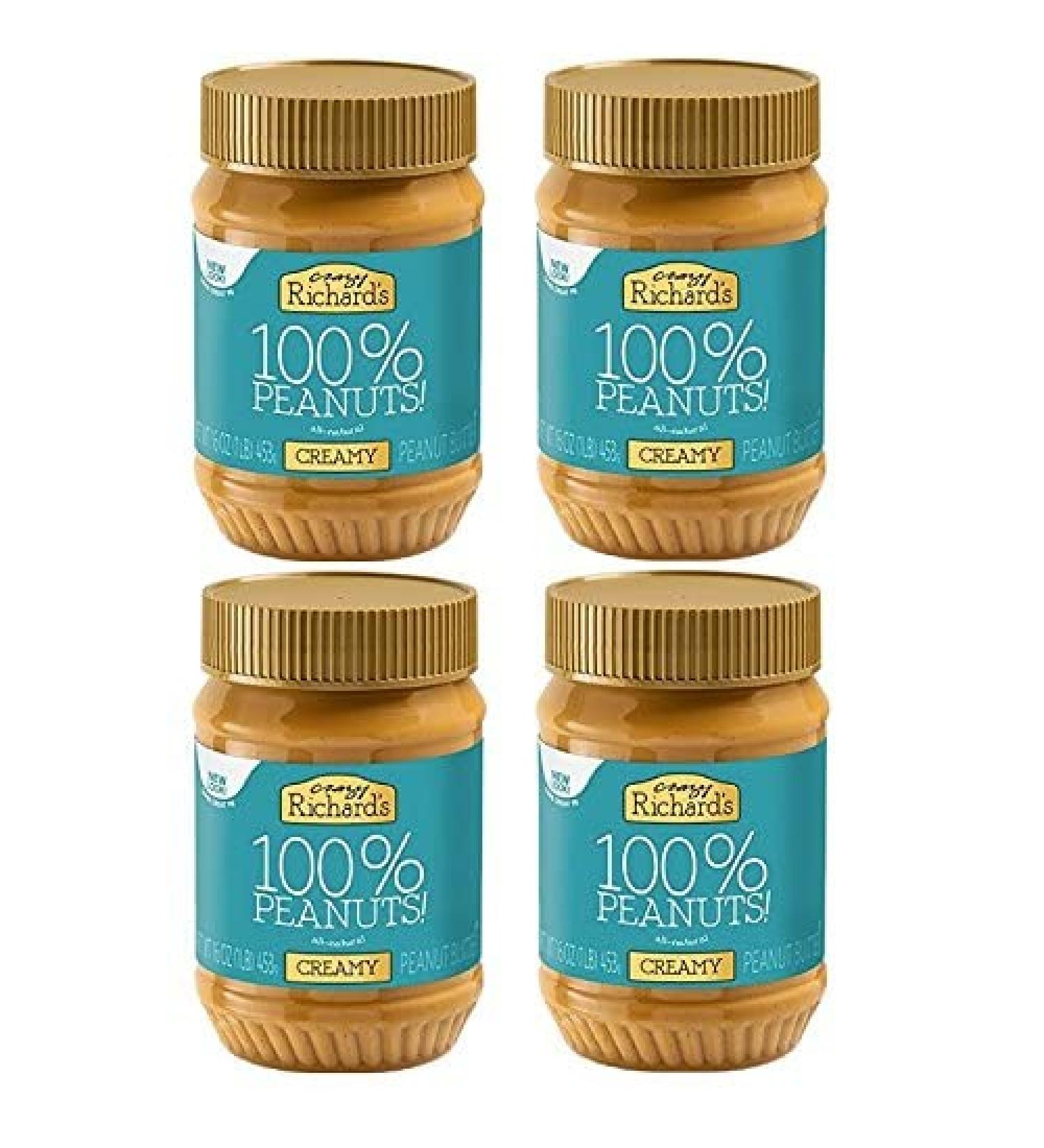 Crazy Richard Creamy Peanut Butter 16 oz (4 Pack) - 1 Pound Creamy Peanut Butter - Buy Online on GoSupps.com