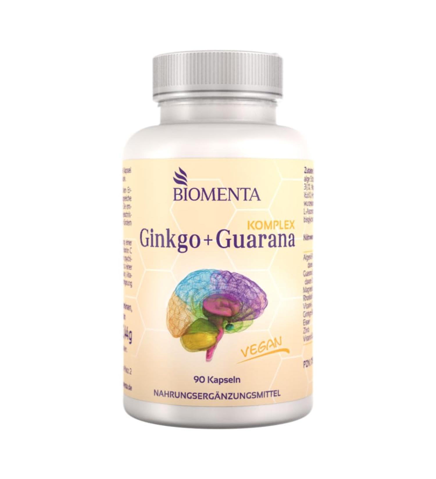 Buy Biomenta Ginkgo + Guarana Complex - 90 High-Dose Vegan Capsules with DHA Caffeine Rhodiola Magnesium Iron Zinc & Vitamin B12 - Premium Quality - Buy Online on GoSupps.com