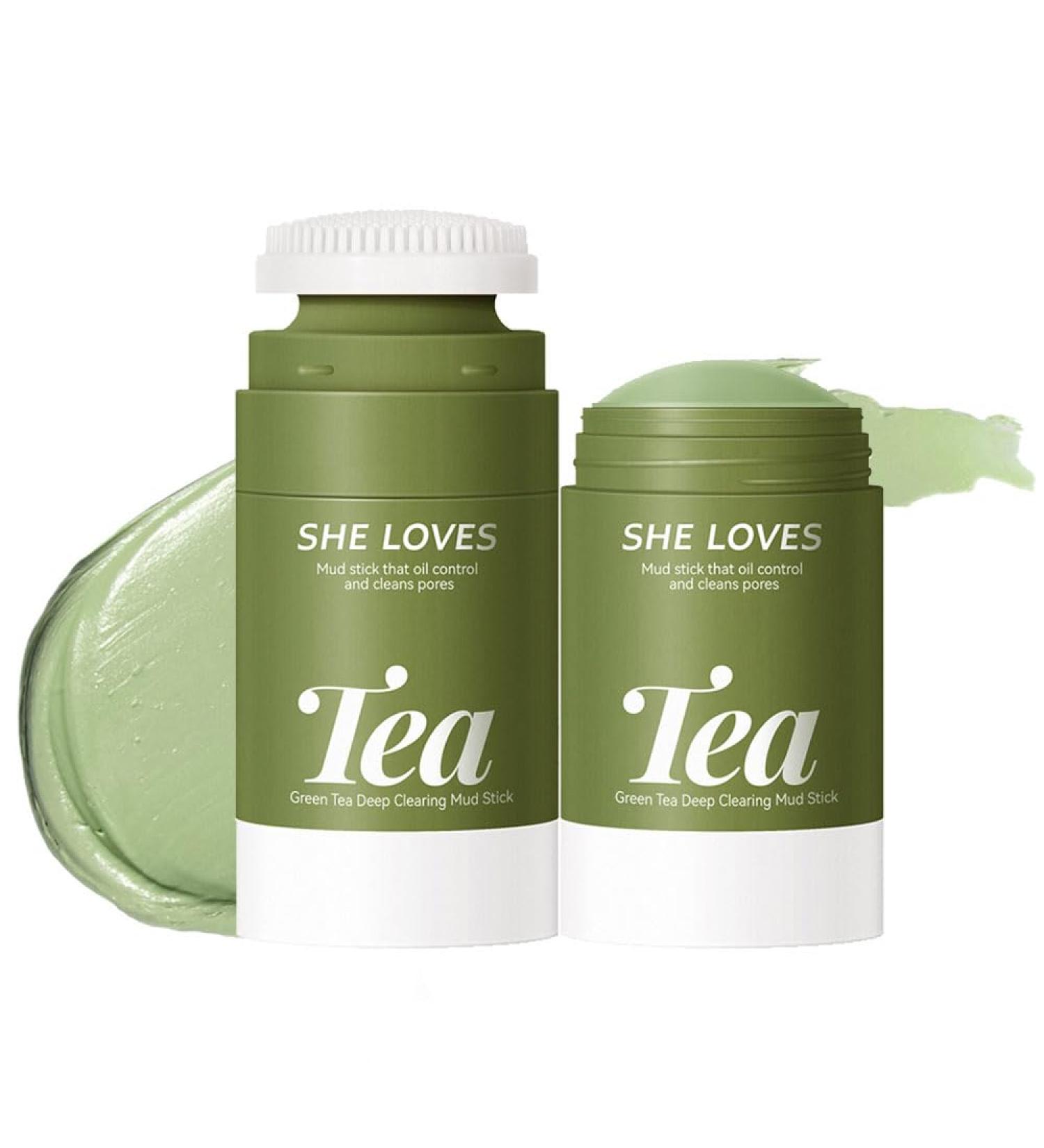 Green Tea Mask Stick with Silicone Scrubber | Deep Pore Cleanse & Blackhead Remover | Smooth Skin & Refine Pores - 45g/1.59oz - Buy Online on GoSupps.com