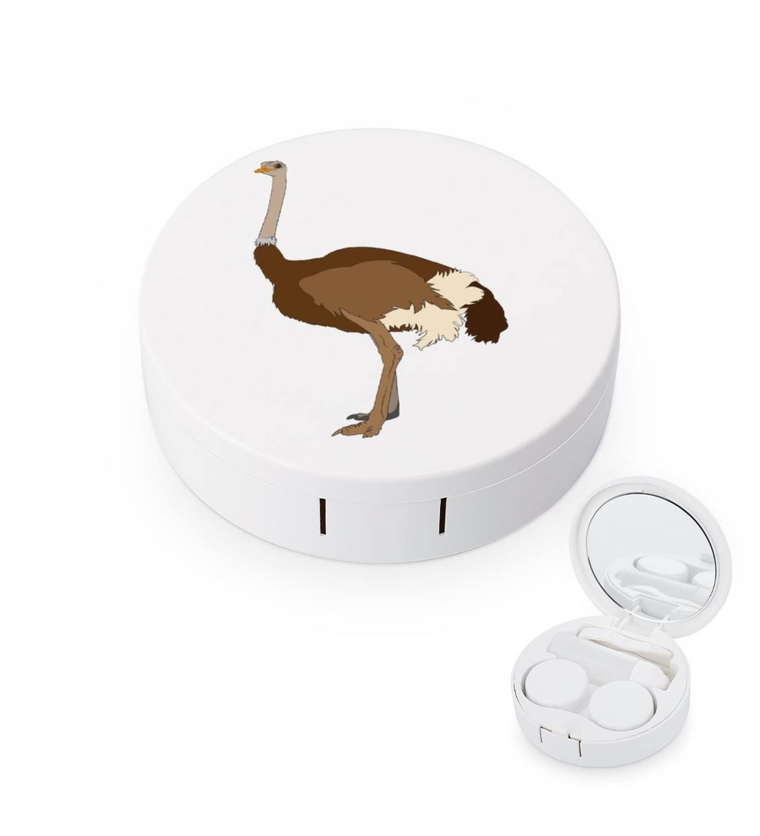 Ostrich Round Case For Contact Lens Kit Storage Box with Mirror Printed - Buy Online on GoSupps.com
