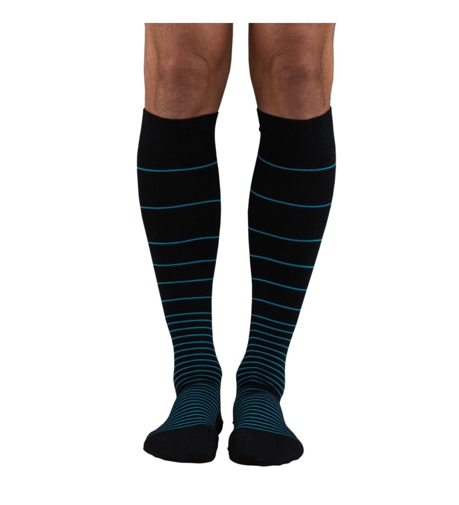 Dr. Comfort Everyday Style Funnel Stripe 15-20 mmHg Unisex Compression Support Socks Large Turquoise