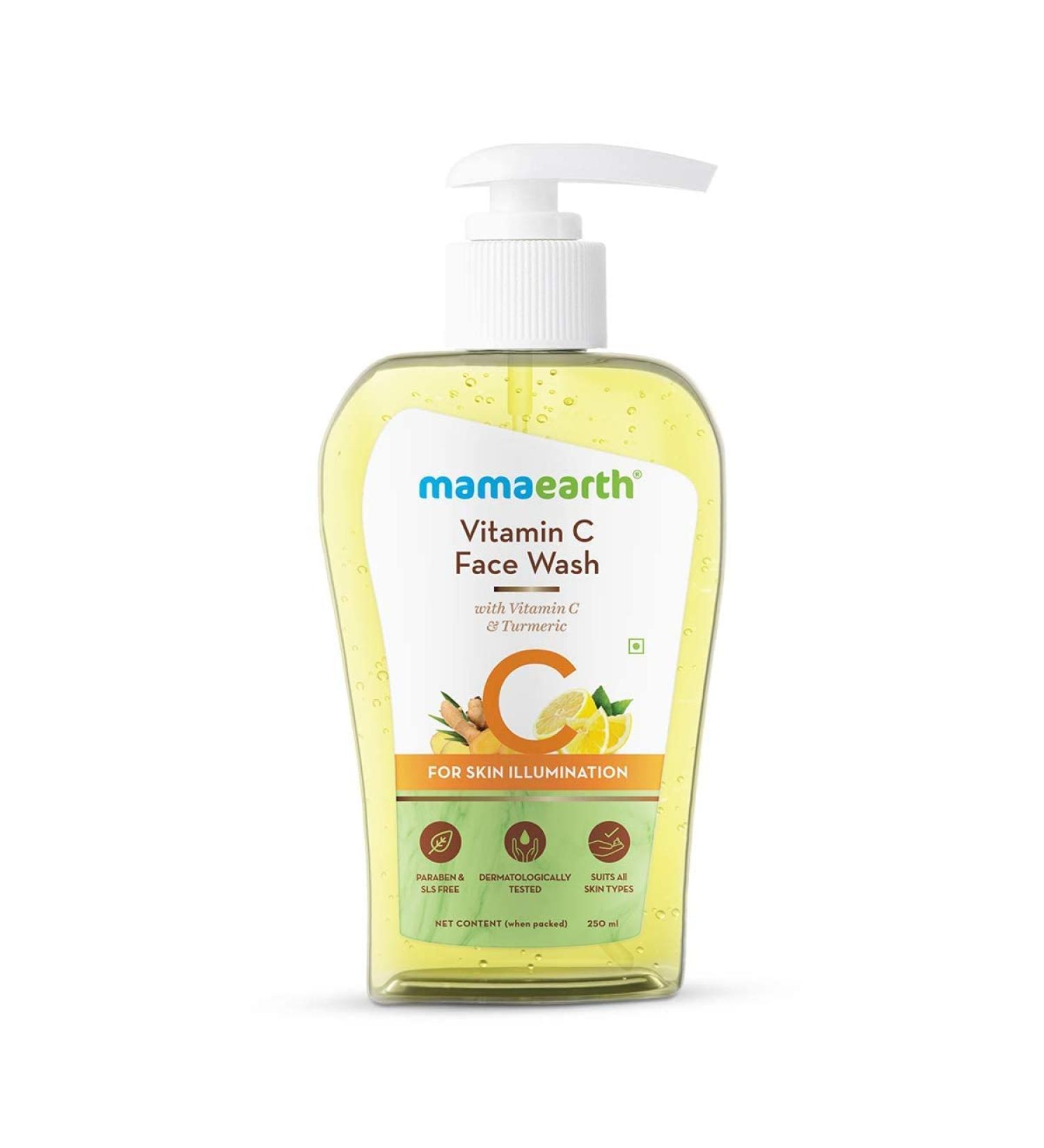 MAMAEARTH Vitamin C Face Wash | Illuminate & Exfoliate Skin | Gentle Turmeric Formula | Sulfate & Paraben Free | 8.45 Fl Oz (250ml - Buy Online on GoSupps.com