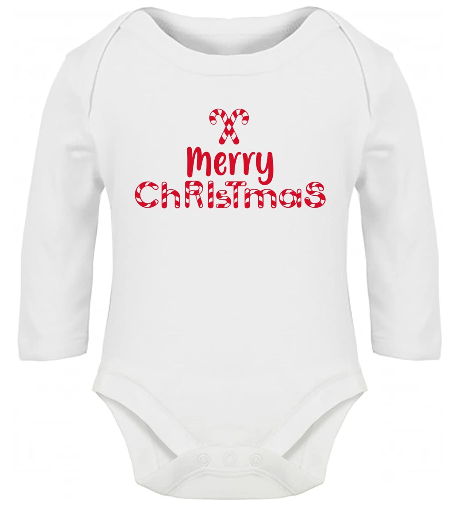 Hippowarehouse Merry Christmas Candy Cane Baby Vest Bodysuit (Long Sleeve) Boys Girls