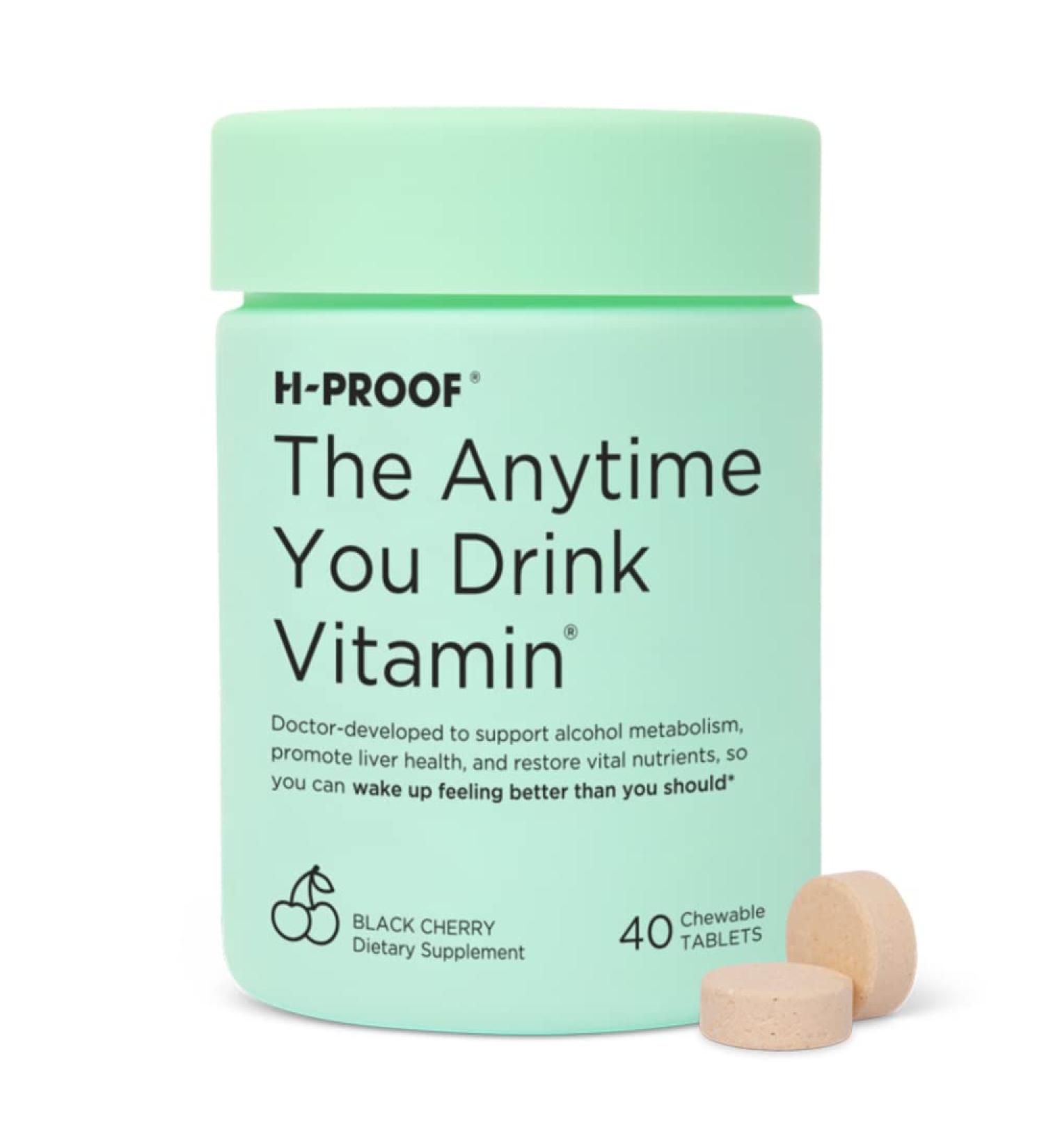 H-PROOF Anytime You Drink Vitamin - Alcohol Metabolism & Liver Health Support | Electrolytes, Antioxidants, Milk Thistle, Vitamins - 40 Chewable Tablets - Buy Online on GoSupps.com