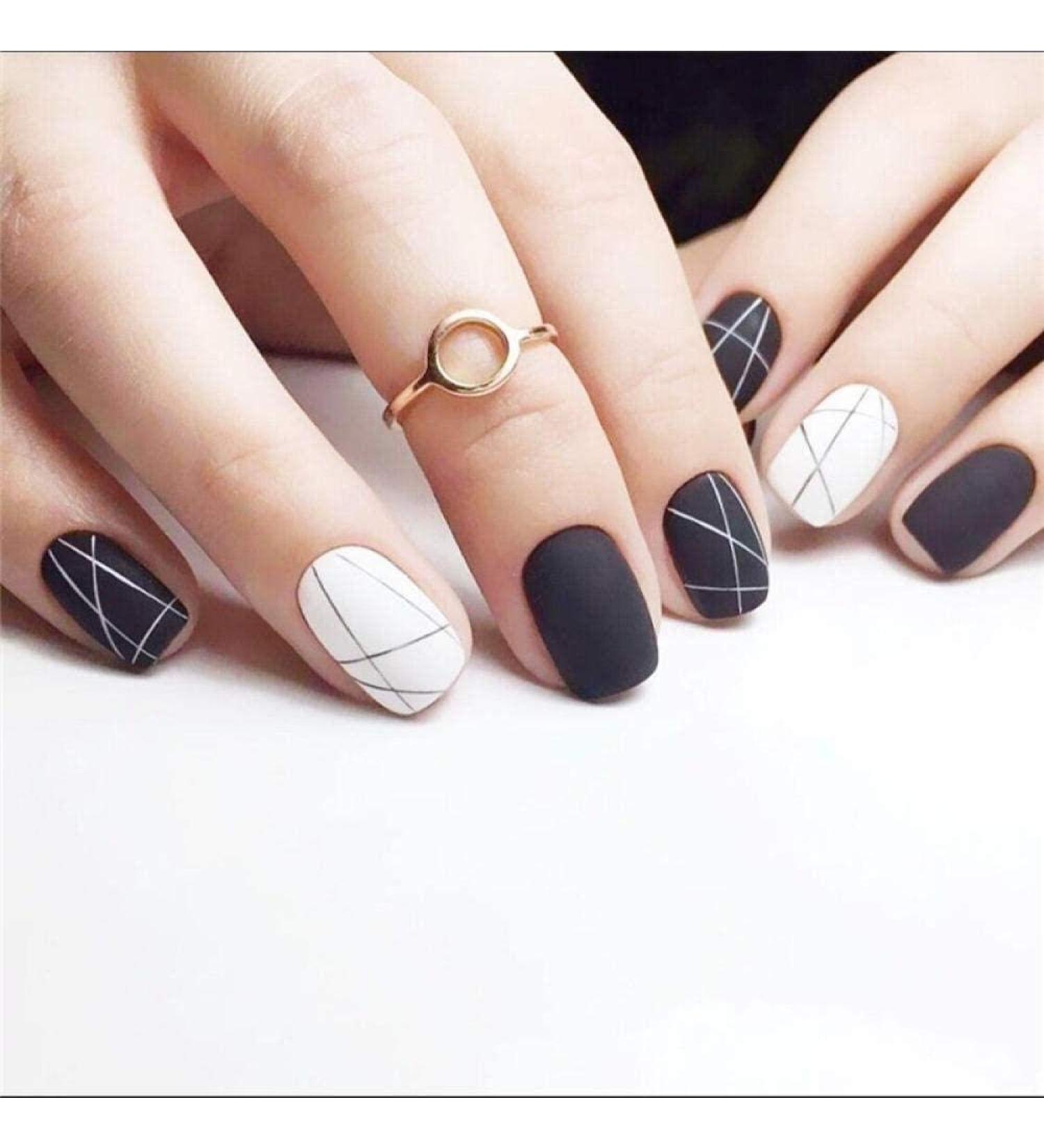Shop HUIL Thin Black & White Frosted Line False Nails - Perfect for Brides and DIY Nail Art - Buy Online on GoSupps.com