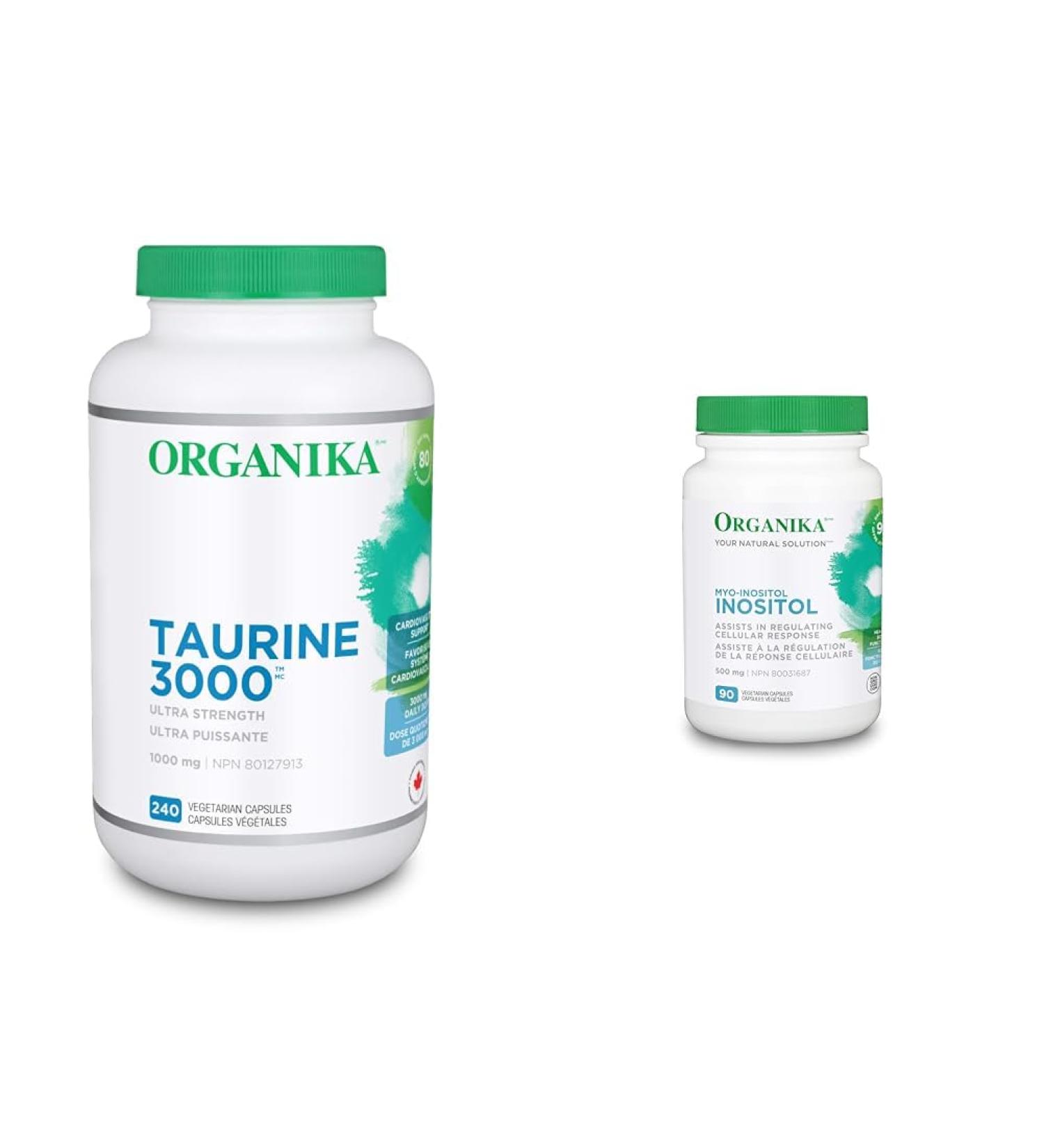 Organika Taurine Ultra Strength- 1000mg- Supports Cardiovascular Health 3000mg Daily Dose- 240vcaps & Inositol (Myo-Inositol)- Cellular Response Mood Balance Insulin Support- 90vcaps SUPPLEMENT + SUPPLEMENT 620365013059 - Buy Online on GoSupps.com