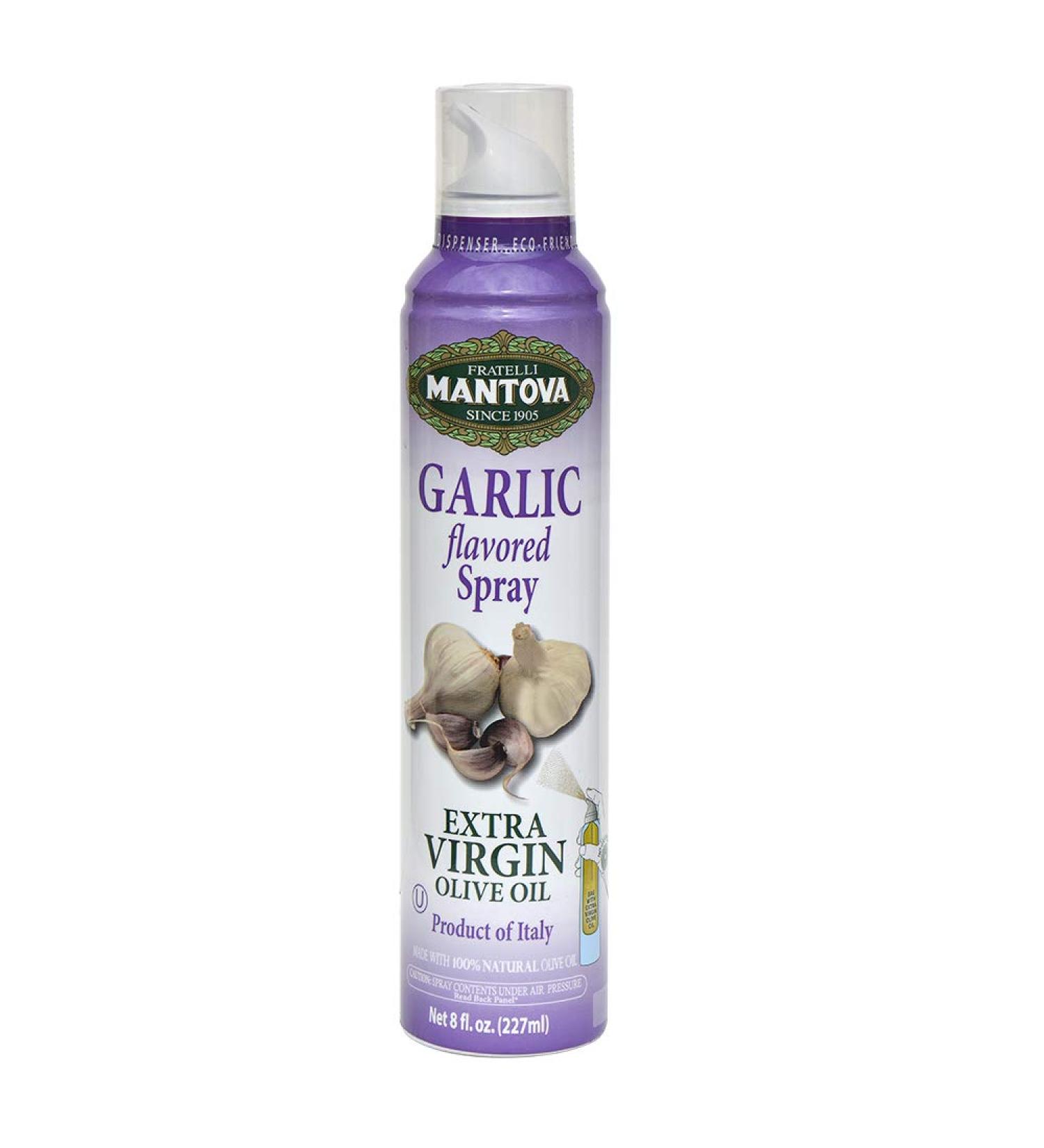 Mantova Garlic Flavored Extra Virgin Olive Oil Spray - 8 oz - Made in Italy - Perfect for Salads, Pasta Sauces, and Grilling - Heart-Healthy Cooking Oil Dispenser Bottle - 100% Natural - Buy Online on GoSupps.com