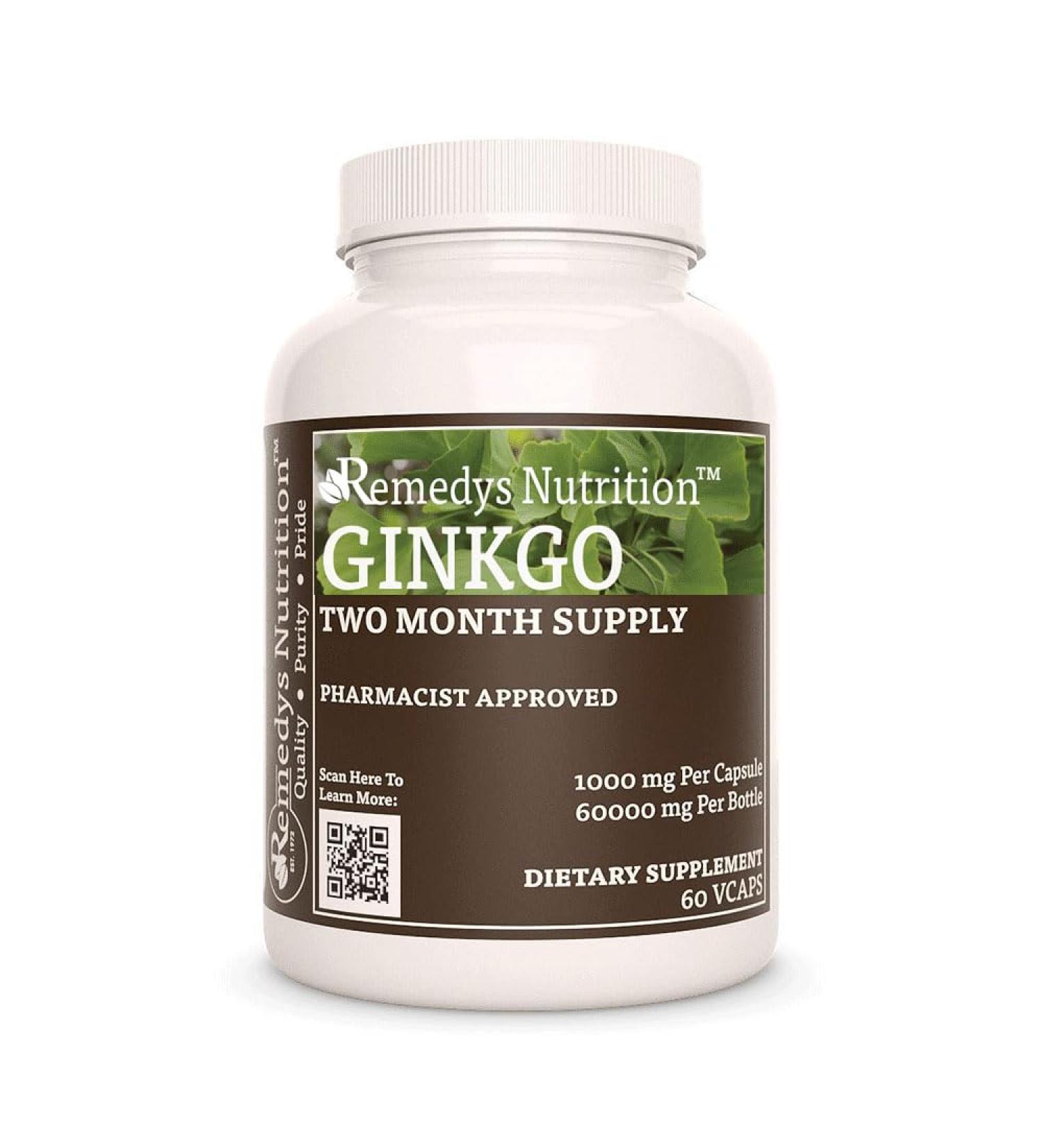 Remedy's nutrition Ginkgo Biloba | 1 000 mg 60 Vegan Capsules Herbal Dietary Supplement | Two Month Supply - Buy Online on GoSupps.com