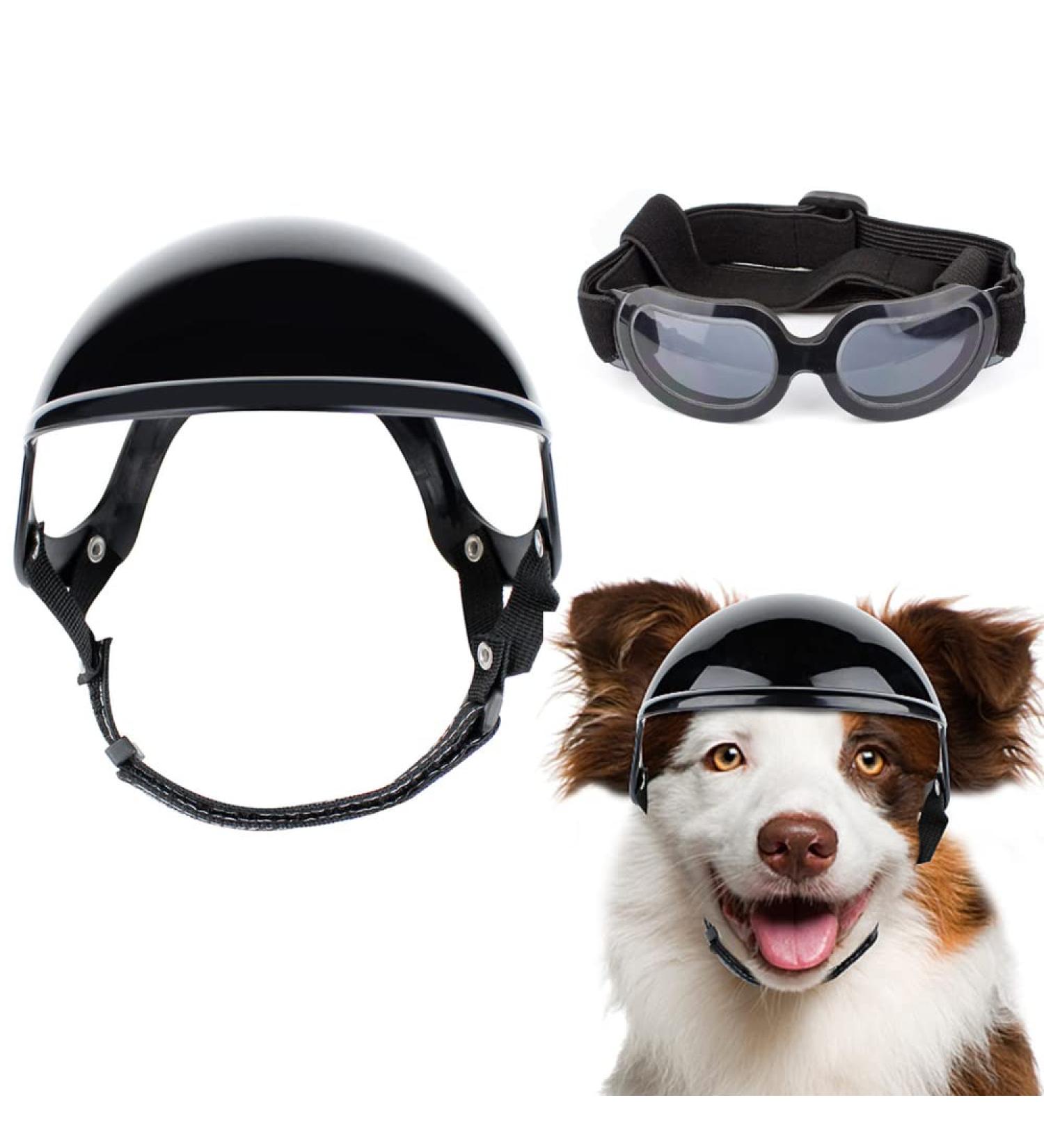 OmeHoin 2 Pcs Pet Dog Helmet Goggles Set Uv Protection Sunglasses Motorcycle Safety Hat With Adjustable Belt for Eye Head Protection for Dogs and Cats S size - Buy Online on GoSupps.com
