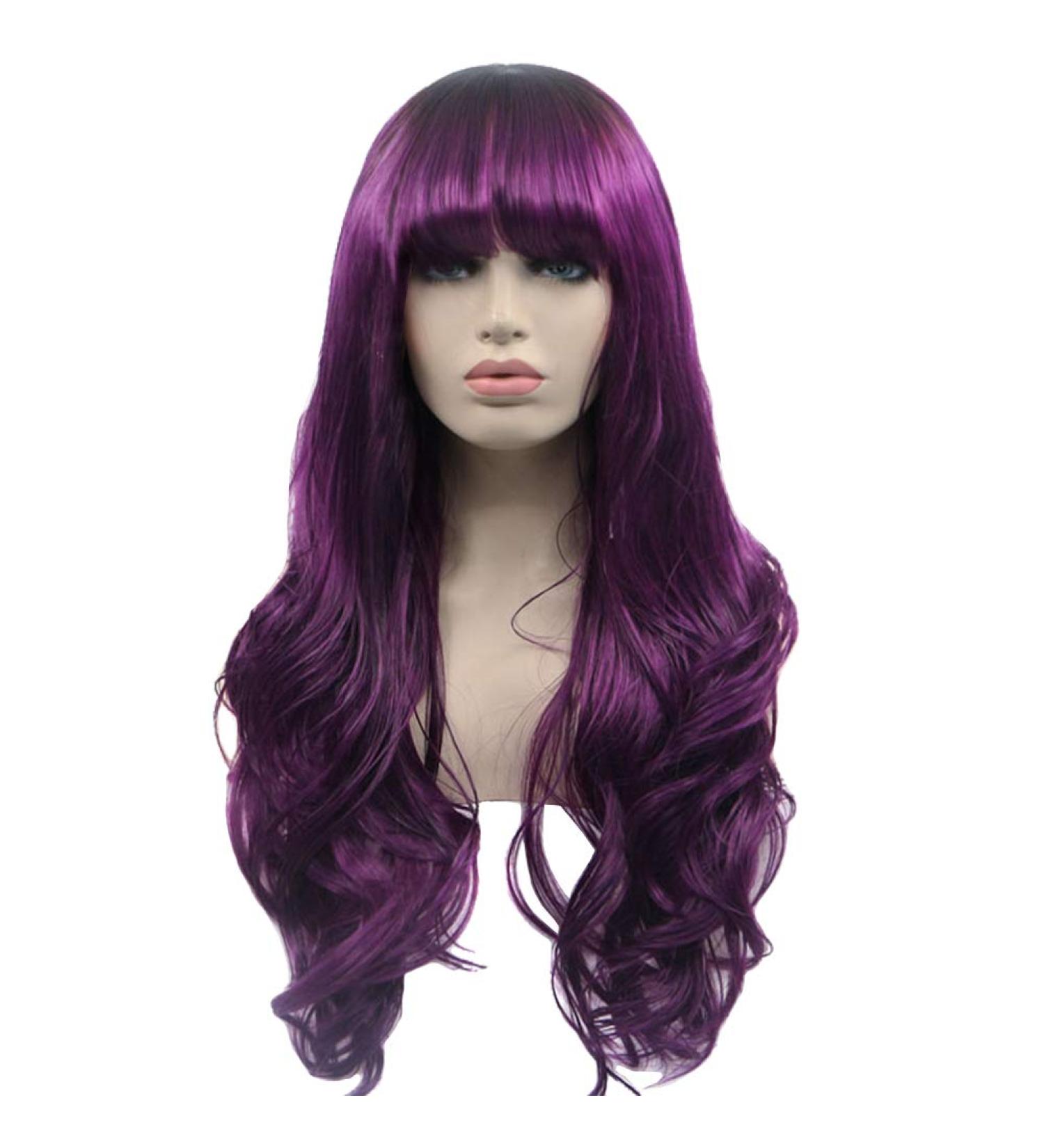 Natural Long Purple Cosplay Wavy Wig - 24" Premium Curly Costume Hair for Halloween & Everyday Use - Buy Online on GoSupps.com