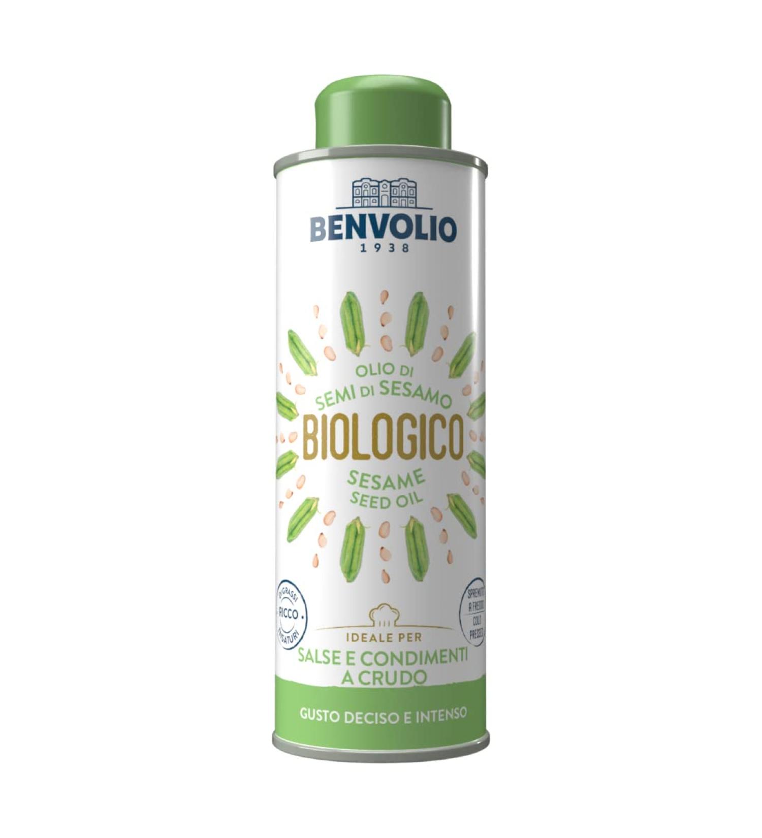 Organic Cold-Pressed Sesame Oil - Benvolio 1938 | 250ml | 100% Pure & Healthy Unsaturated Fatty Acids - Ideal for Salad Dressing & Cooking - Buy Online on GoSupps.com