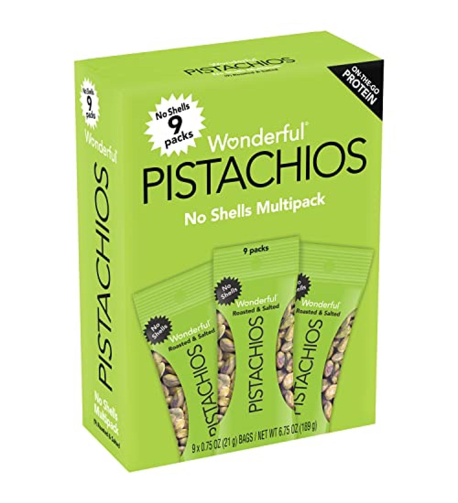 Wonderful Pistachios No Shells - Roasted & Salted Nuts 0.75oz (Pack of 9) | Healthy Snack - Buy Online on GoSupps.com
