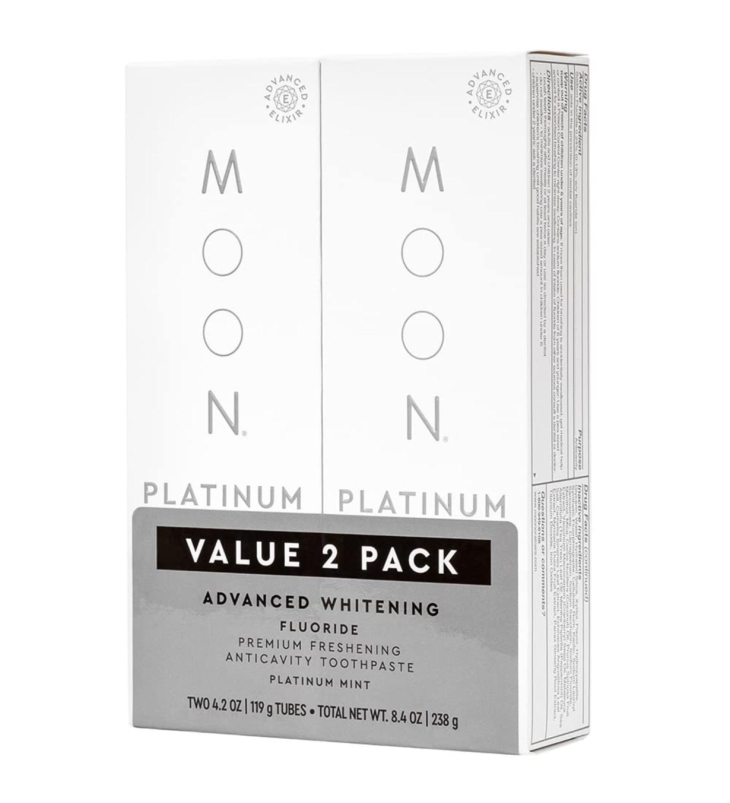 Moon Platinum Whitening Stain Removal Toothpaste - Fluoride Cavity Protection for Fresh Breath (2 Pack) - Buy Online on GoSupps.com