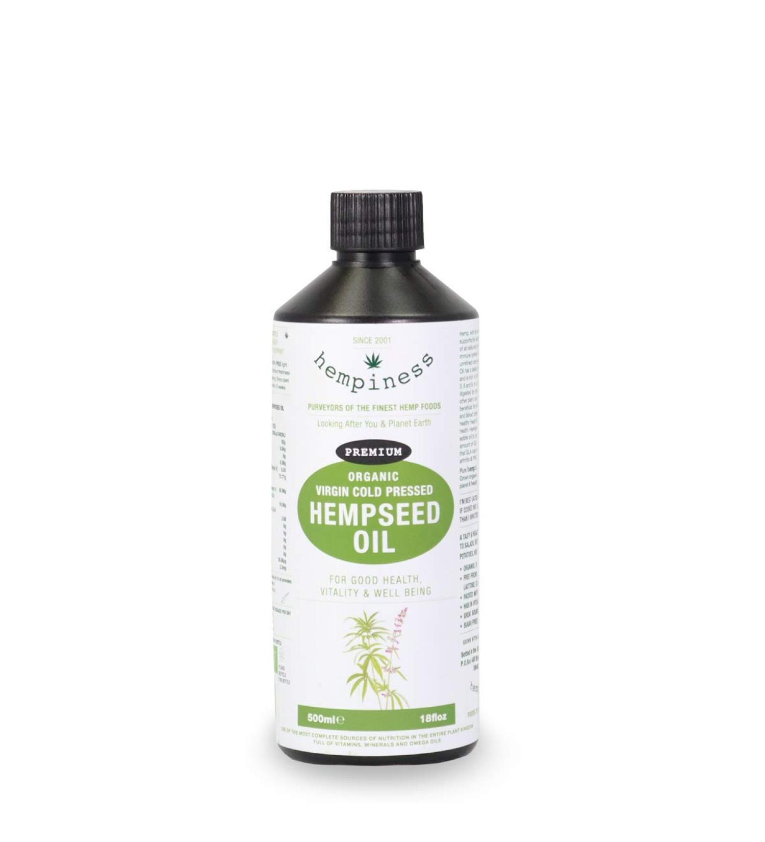 Hempiness Organic Premium Hemp Seed Oil 500ml | Rich in Omega 3, 6 & 9 | Raw Organic Hempseed Oil - Buy Online on GoSupps.com