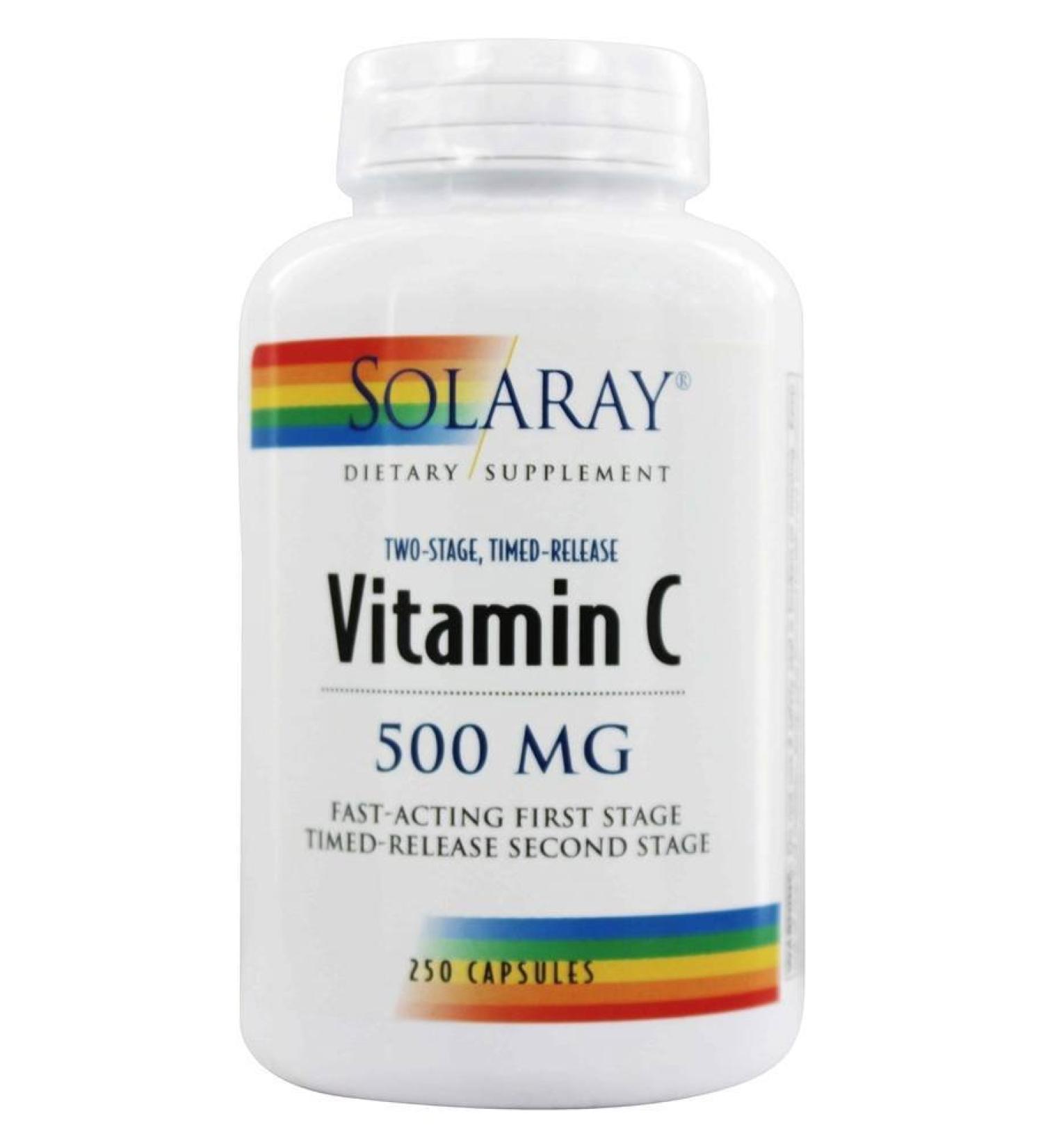 Solaray Timed Release Vitamin C 500 mg - 250 VegCaps for Immune Support - Buy Online on GoSupps.com
