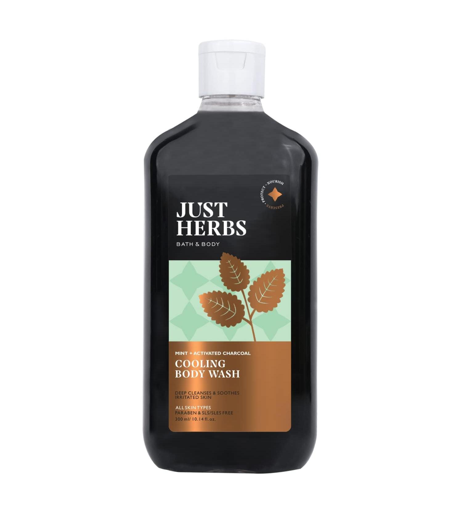 Ju-st He rb-s Deep Cleansing Cooling Body Wash with Mint & Activated Charcoal - 300ml for Men & Women | Refresh & Revitalize - Buy Online on GoSupps.com