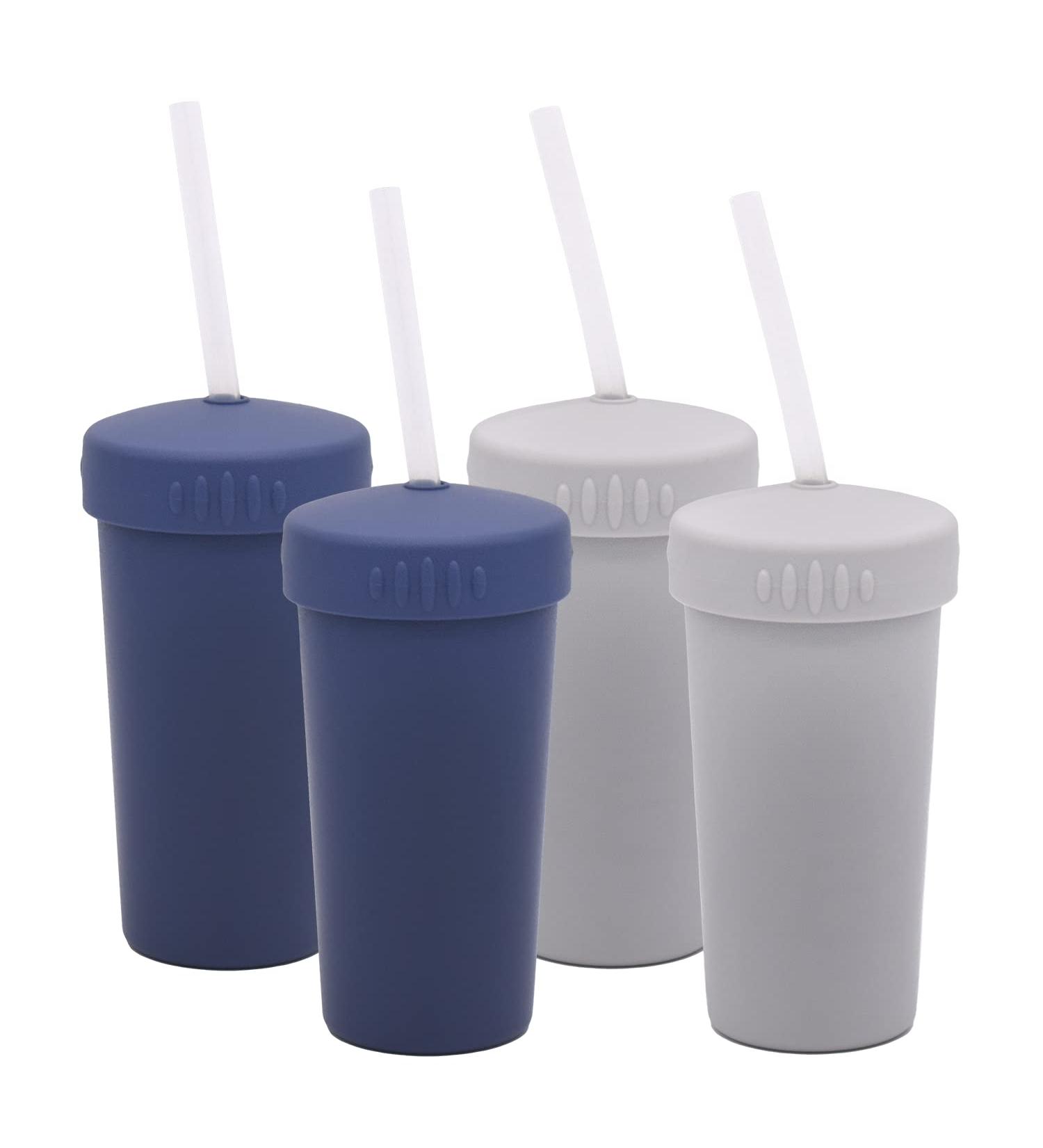 MightyMoe 4-Pack Spill Resistant 10 oz. Straw Cup Set with Silicone Straws - Slate/Blue Gray - Buy Online on GoSupps.com