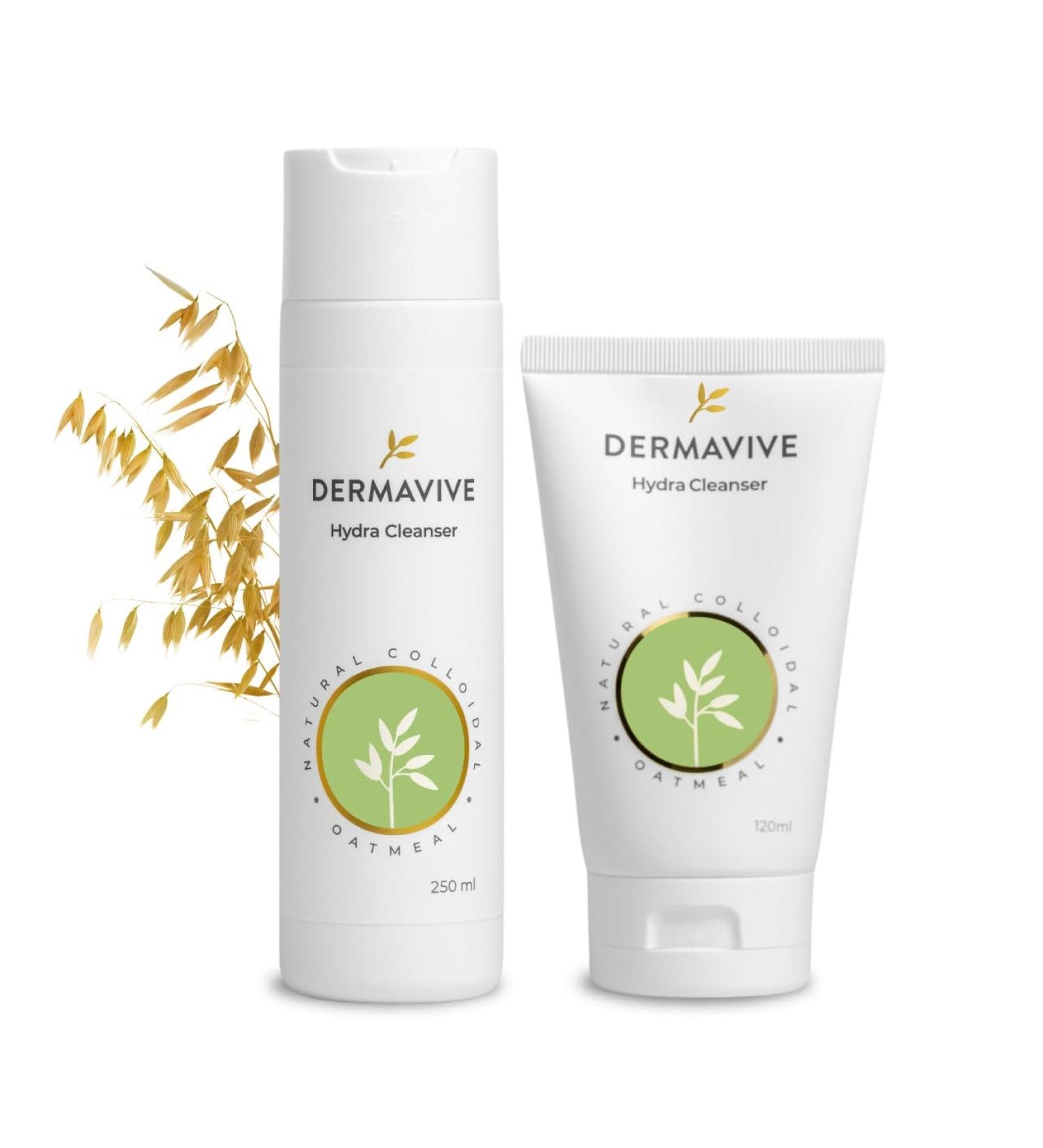 Dermavive Hydra Cleanser Gentle Hydrating Facial Cleanser Non-Irritating Soap-Free pH-Balanced Face Wash with Oatmeal & Vitamin E 120ml + 250ml - Buy Online on GoSupps.com