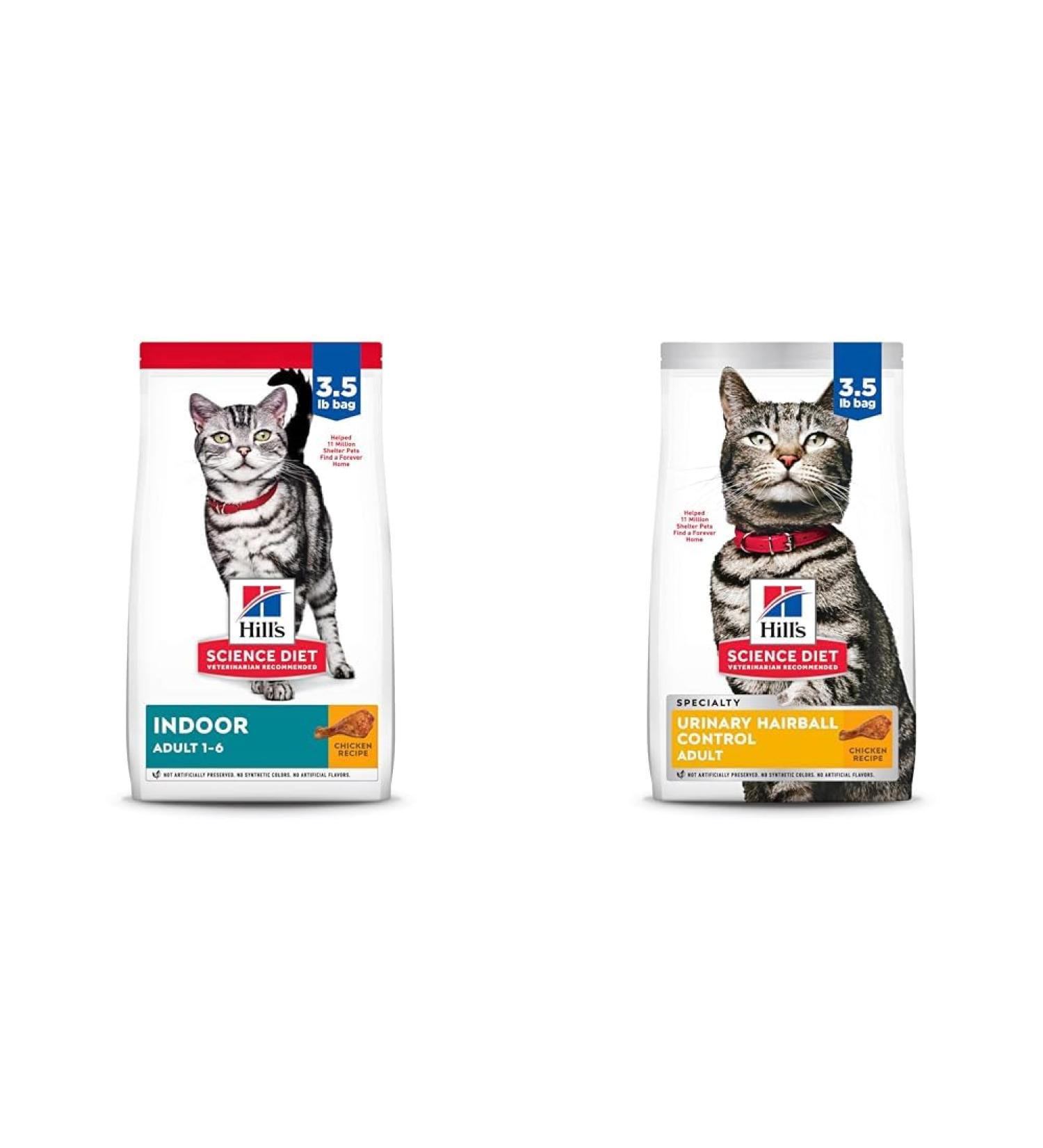 Hill's Science Diet Adult Indoor Dry Cat Food Chicken Recipe 3.5 lb Bag & Adult Urinary & Hairball Control Dry Cat Food Chicken Recipe 3.5 lb Bag - Buy Online on GoSupps.com