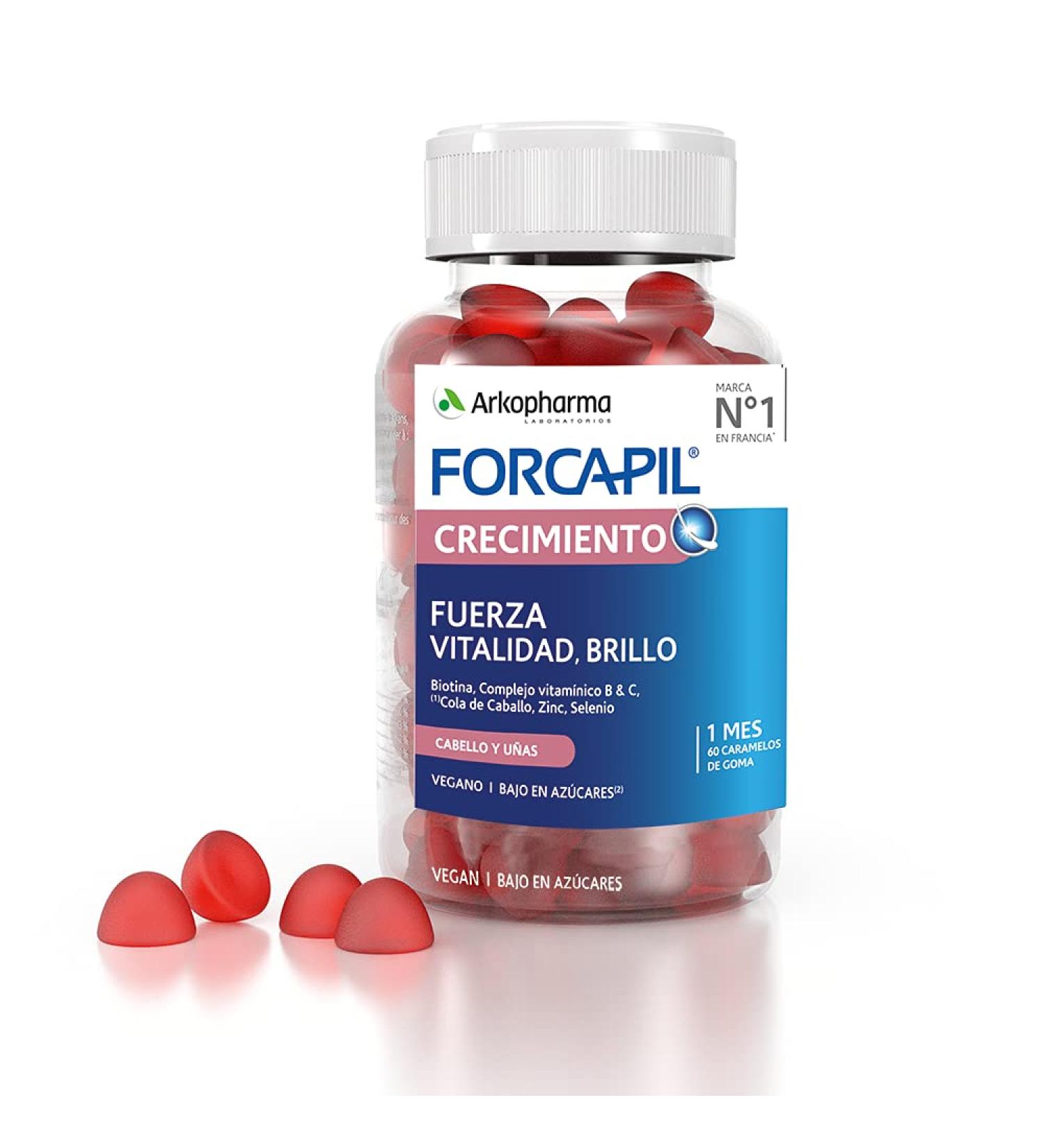 Arkopharma Forcapil Growth 60 Gummies Red Fruit Flavor Strength Vitality and Gloss High Concentration of Biotin Vitamin B and C Food Supplement - Buy Online on GoSupps.com