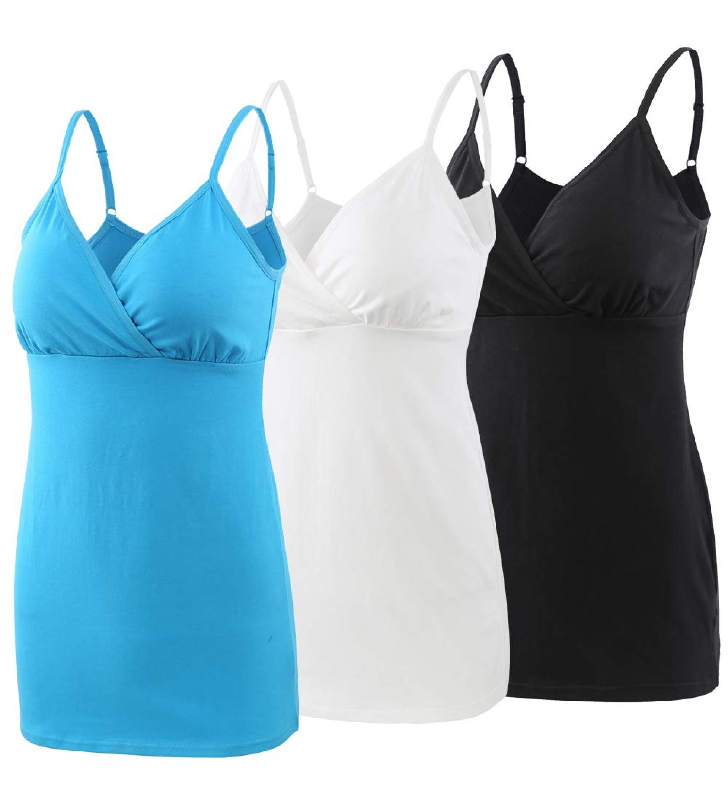 Manci Women's Cotton Nursing Tank Top Cami Maternity Pajama Sleep Bra - S White/Black/Bright Blue - Buy Online on GoSupps.com